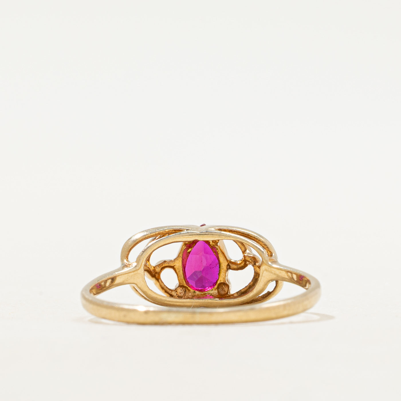 Pear Cut Synthetic Ruby Openwork Ring | SZ 6.5