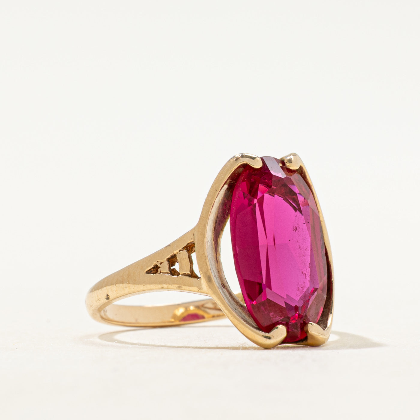 Synthetic Ruby Openwork Cocktail Ring | SZ 5.5