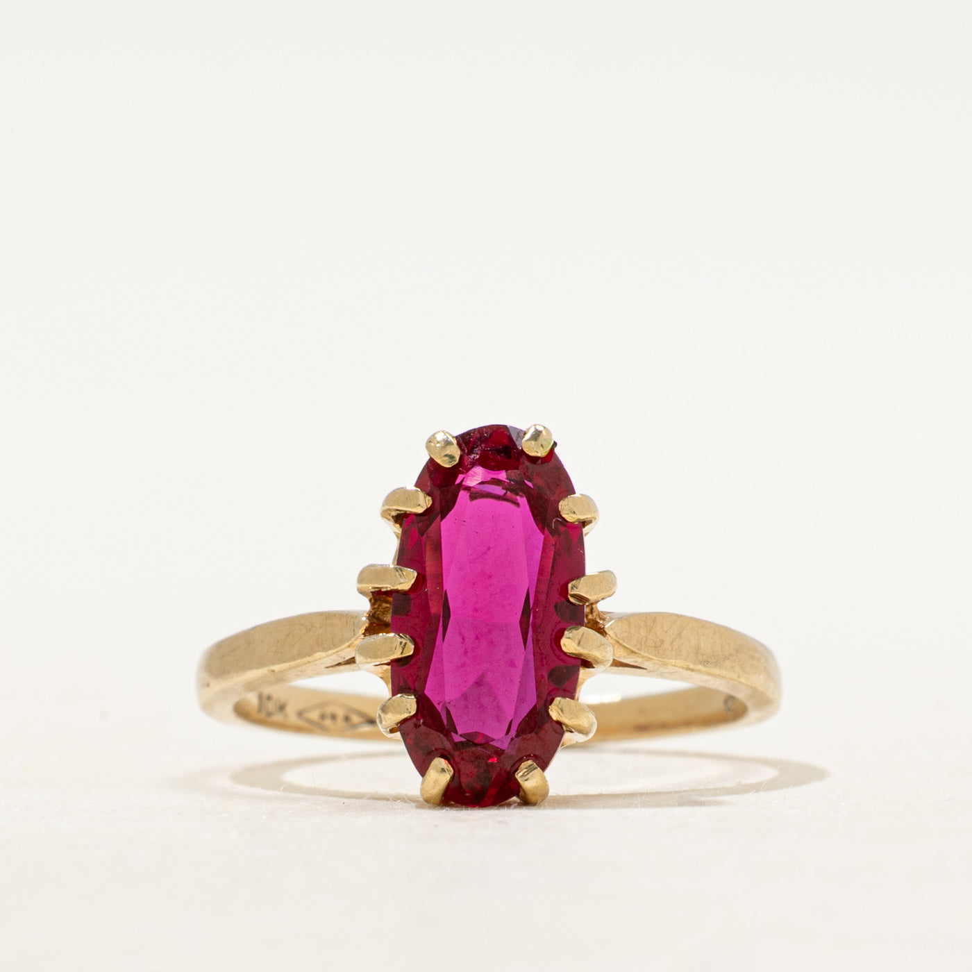 Belcher Set Synthetic Ruby Cocktail Ring | SZ 6.25