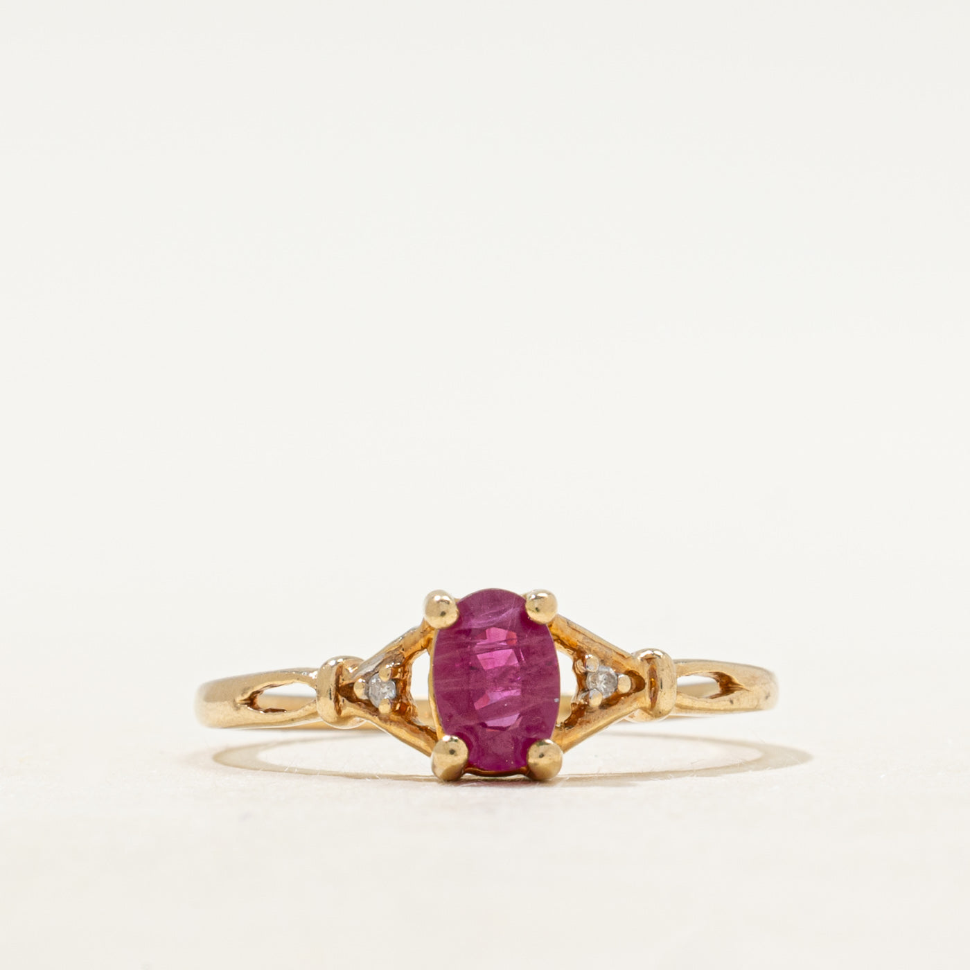 Oval Cut Synthetic Ruby & Natural Diamond Accented Ring | SZ 7