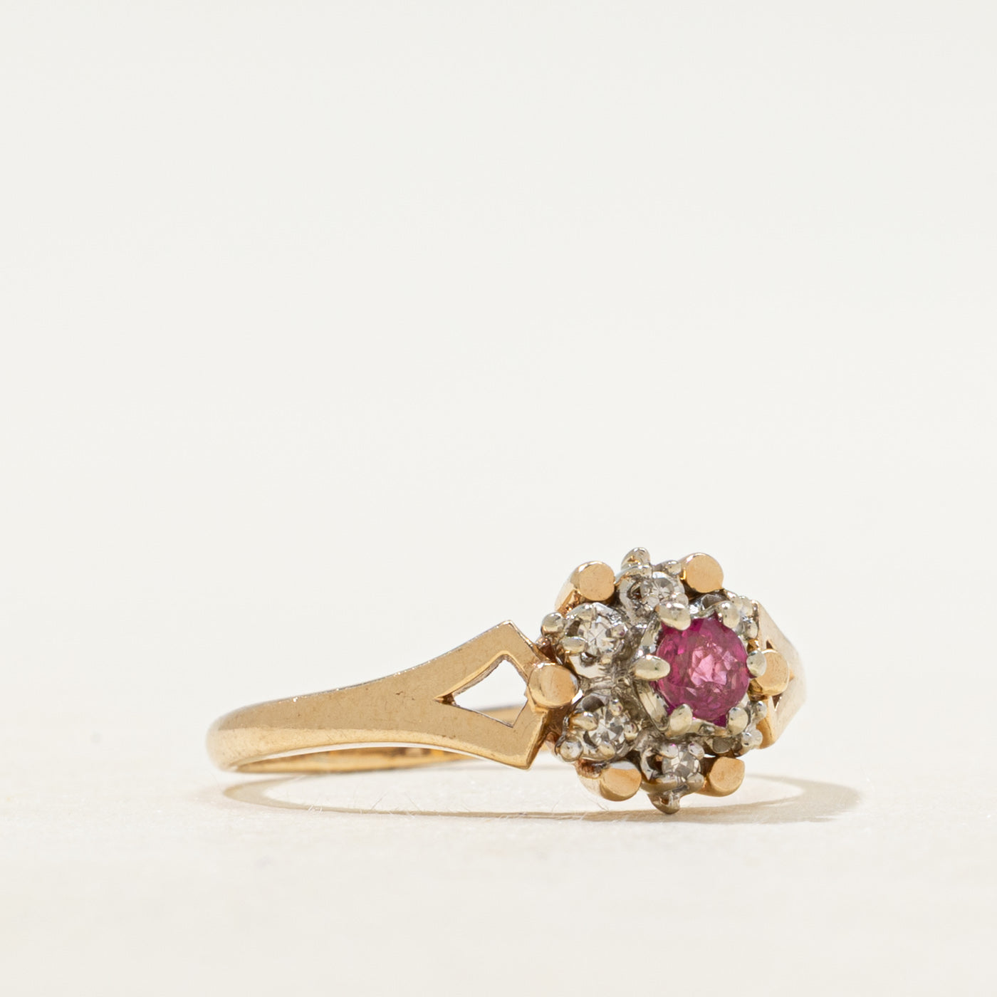 Synthetic Ruby & Diamond Open Shank Ring | SZ 4.75