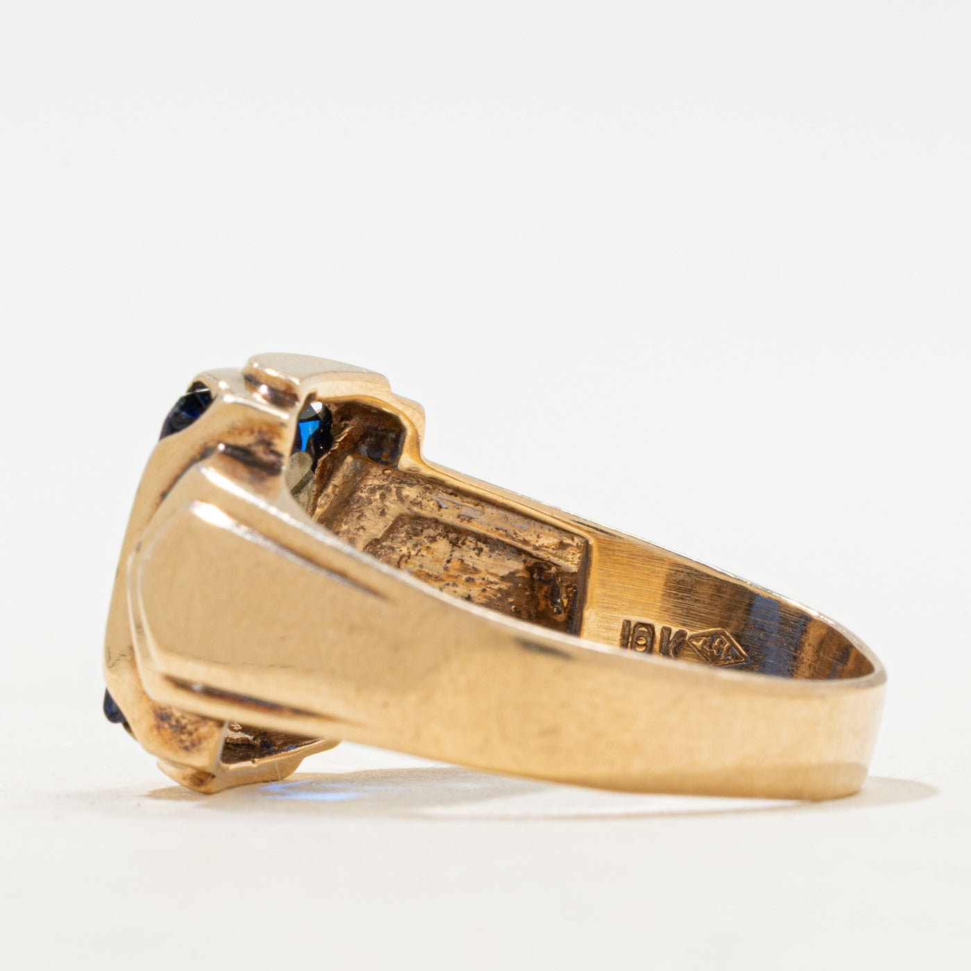 Synthetic Sapphire & Natural Diamond "B" Initial Signet Ring | SZ 11.75