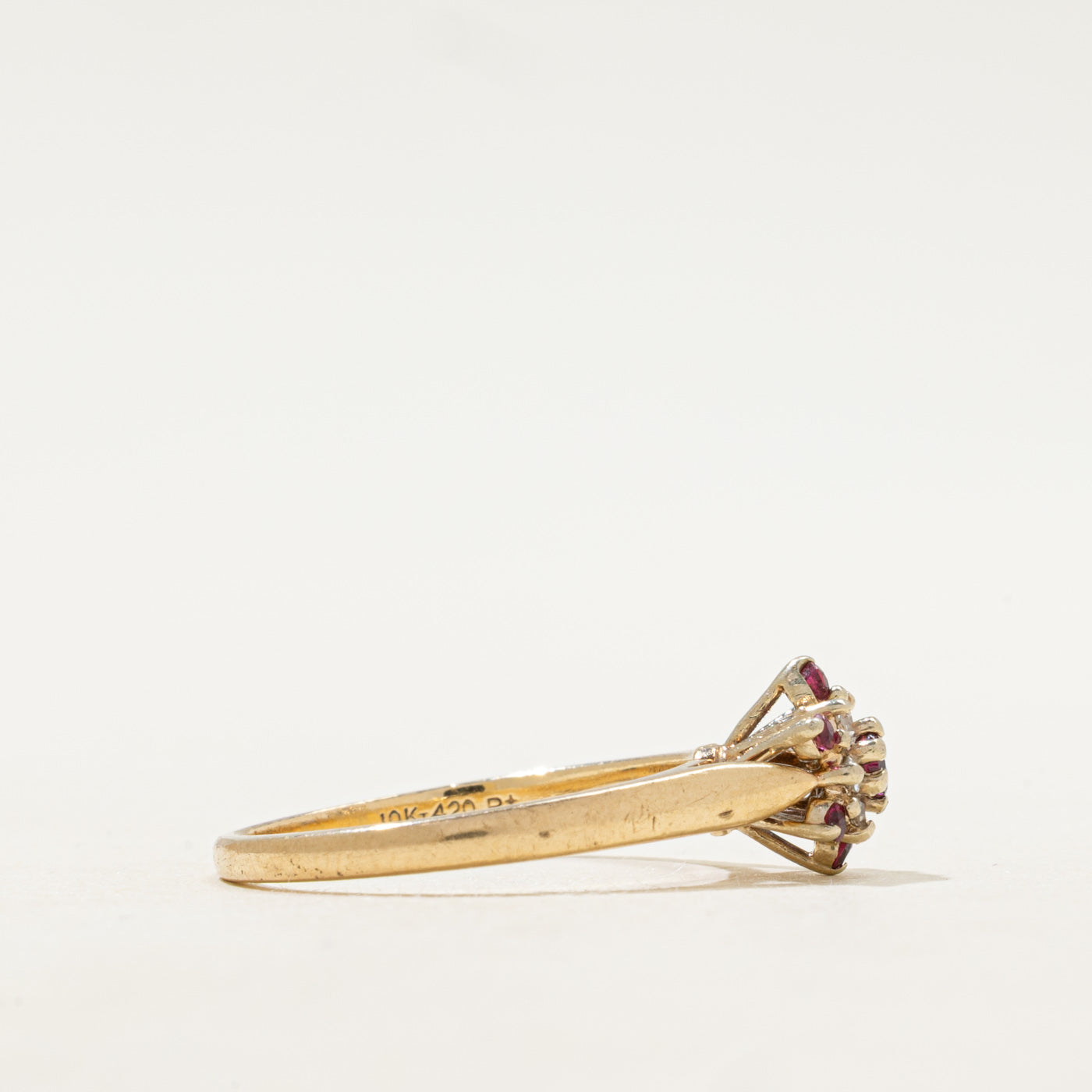 Synthetic Ruby & Diamond Petal Cluster Ring | SZ 6.5