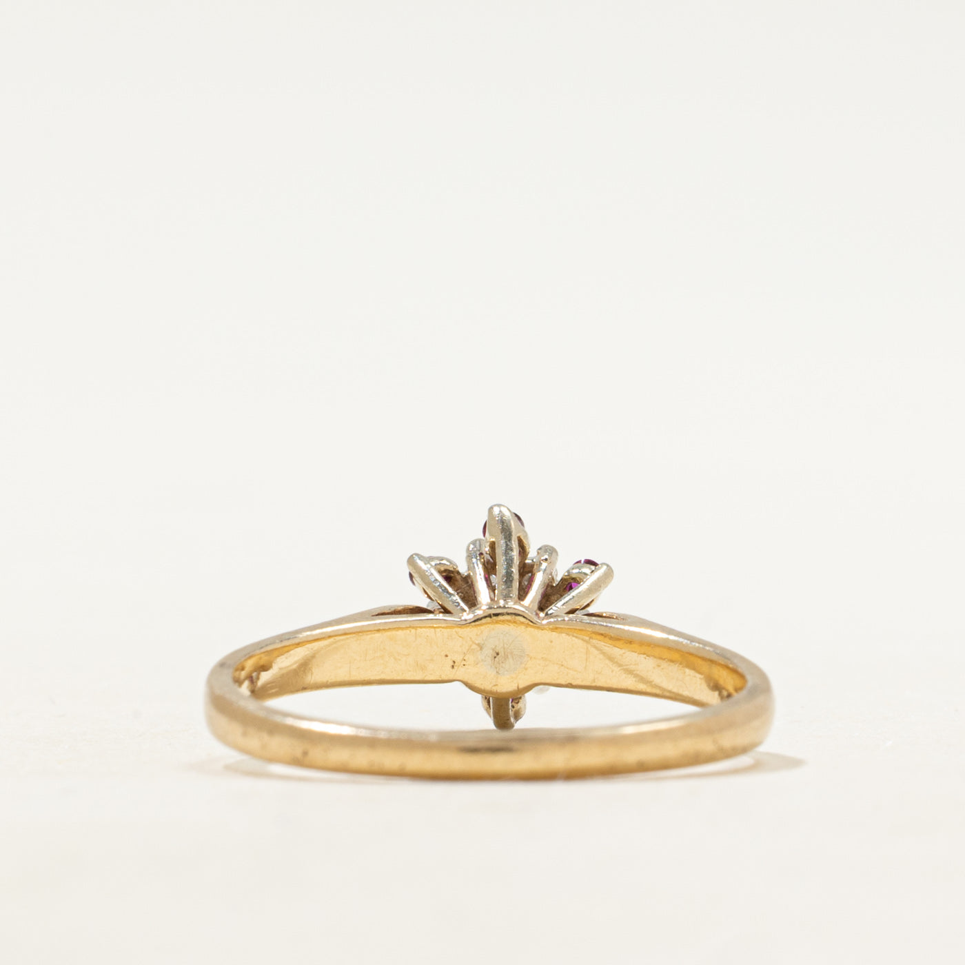 Synthetic Ruby & Diamond Petal Cluster Ring | SZ 6.5