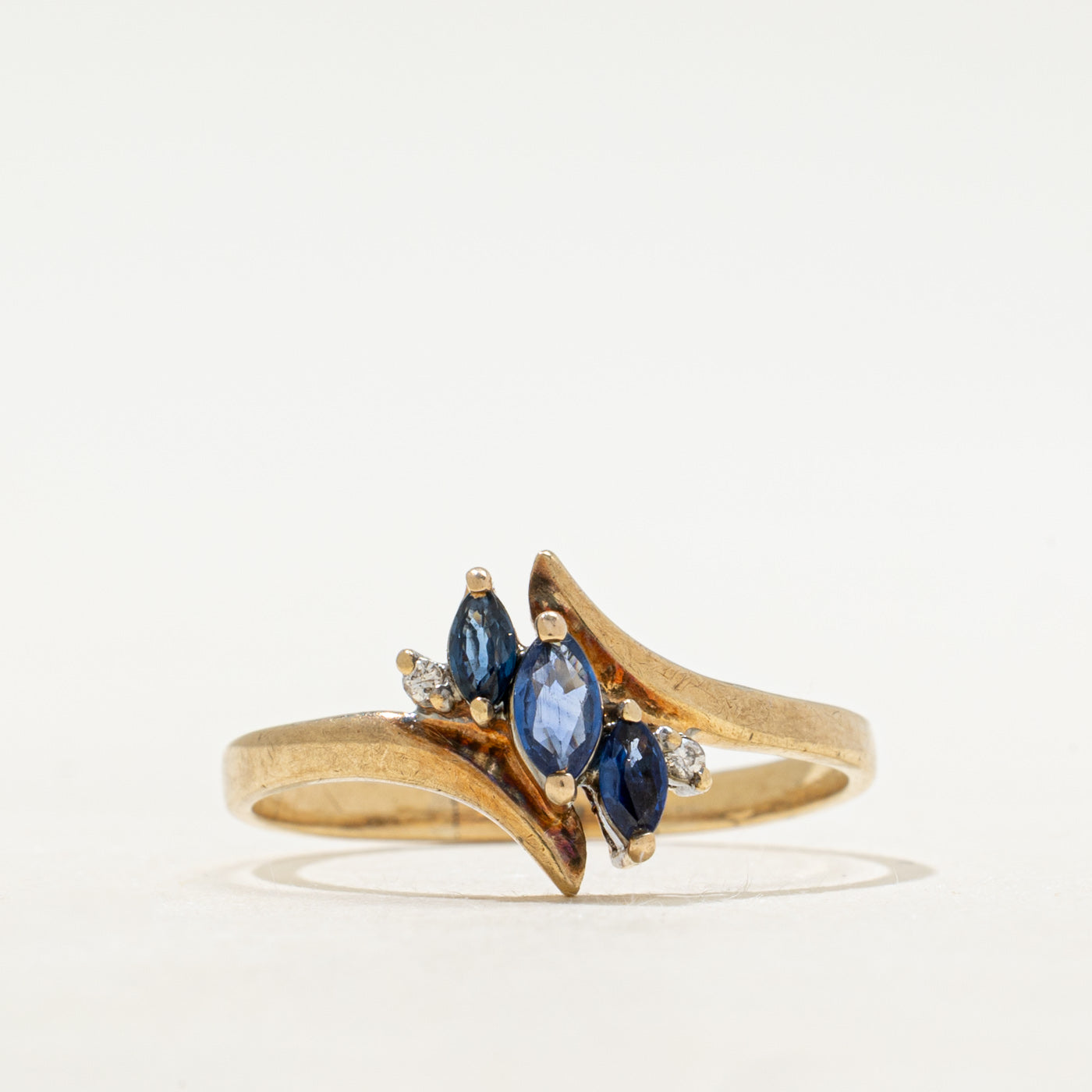 Three Stone Sapphire & Diamond Bypass Ring | SZ 9.5
