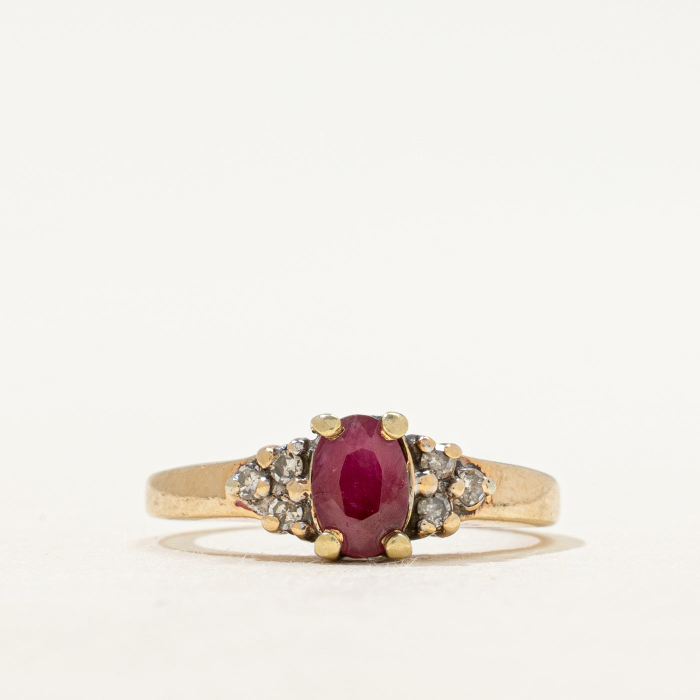 Oval Cut Glass Filled Ruby & Diamond Accented Ring | SZ 4.25