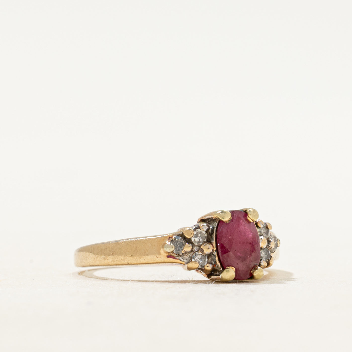 Oval Cut Glass Filled Ruby & Diamond Accented Ring | SZ 4.25