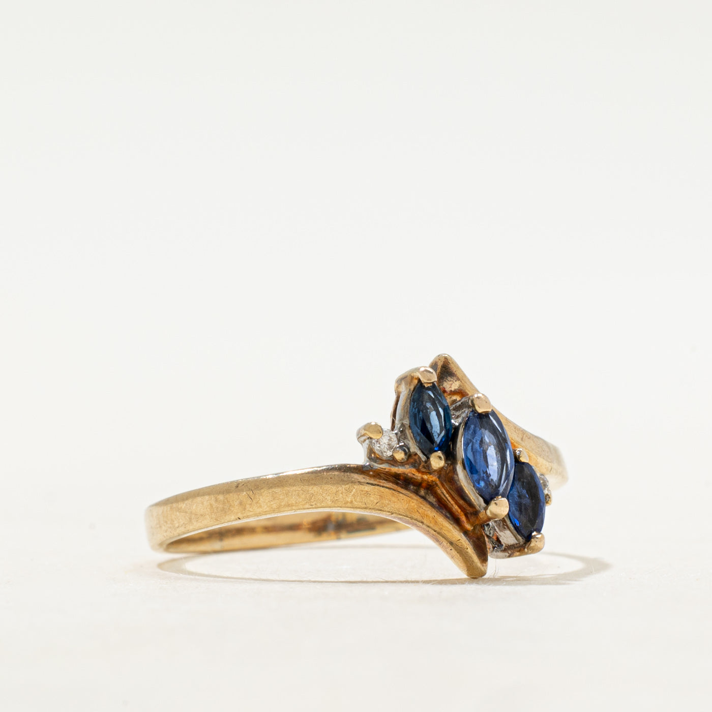 Three Stone Sapphire & Diamond Bypass Ring | SZ 9.5