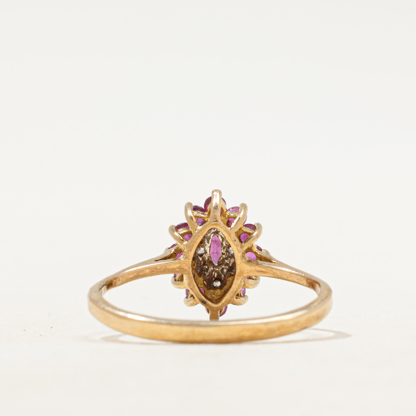 Marquise Cut Ruby & Diamond Petal Halo Ring | SZ 7