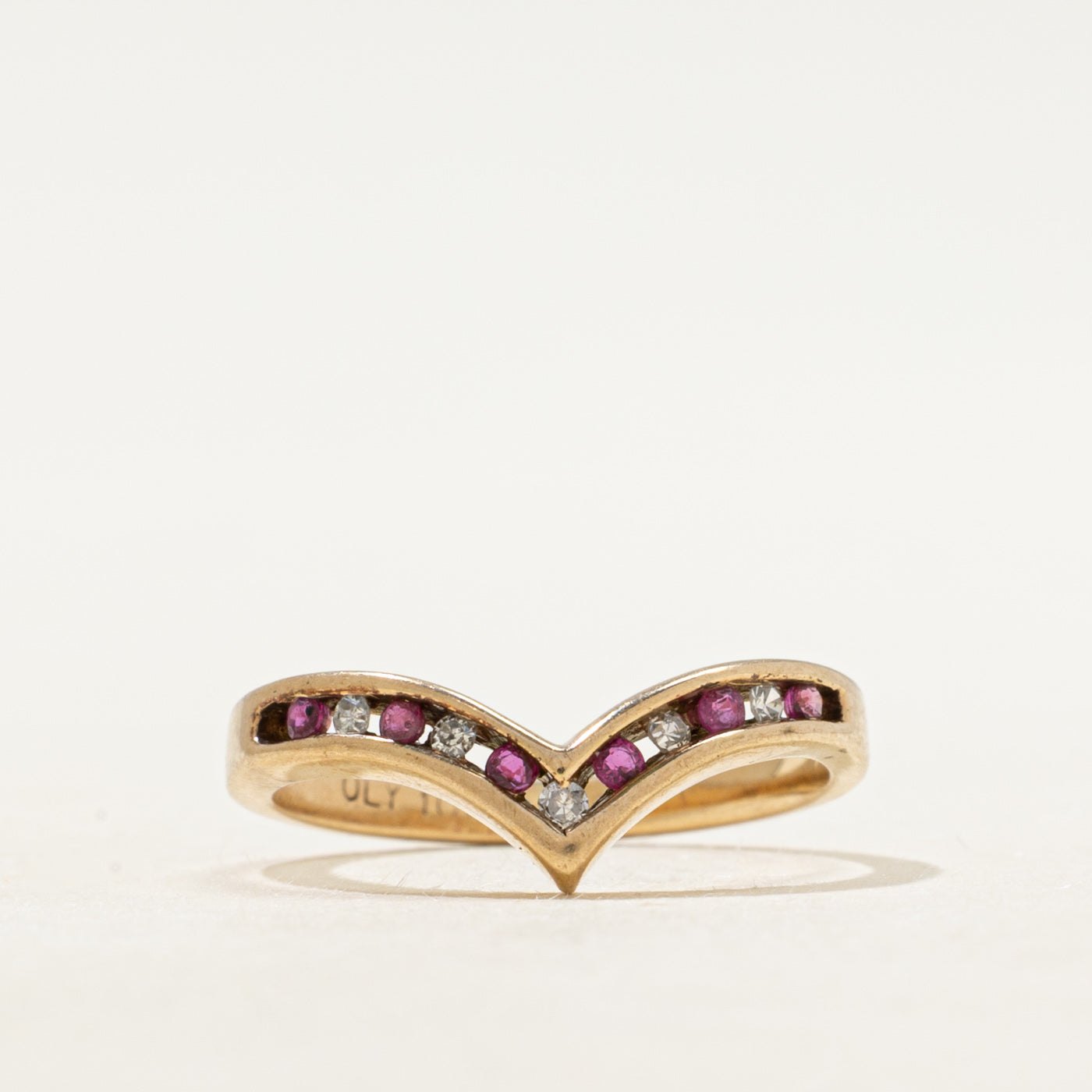 Channel Set Diamond & Ruby Chevron Ring | SZ 4.25