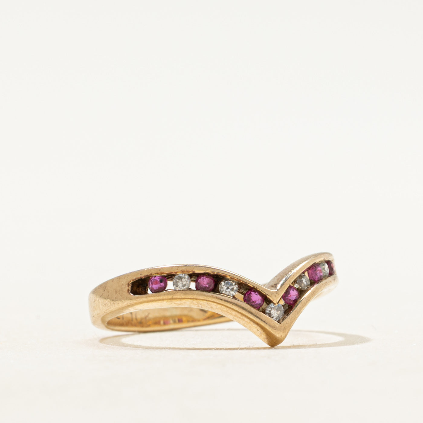 Channel Set Diamond & Ruby Chevron Ring | SZ 4.25