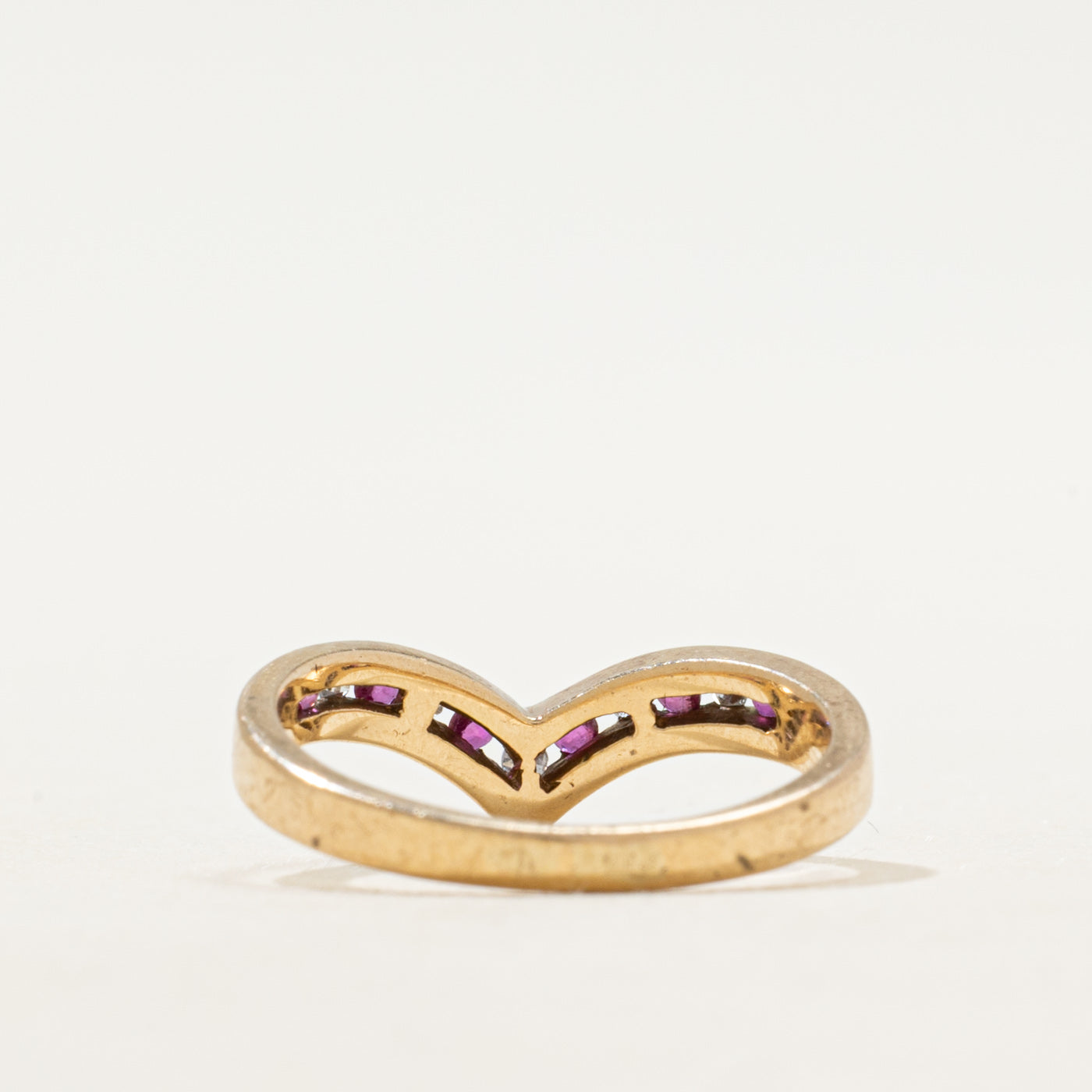 Channel Set Diamond & Ruby Chevron Ring | SZ 4.25