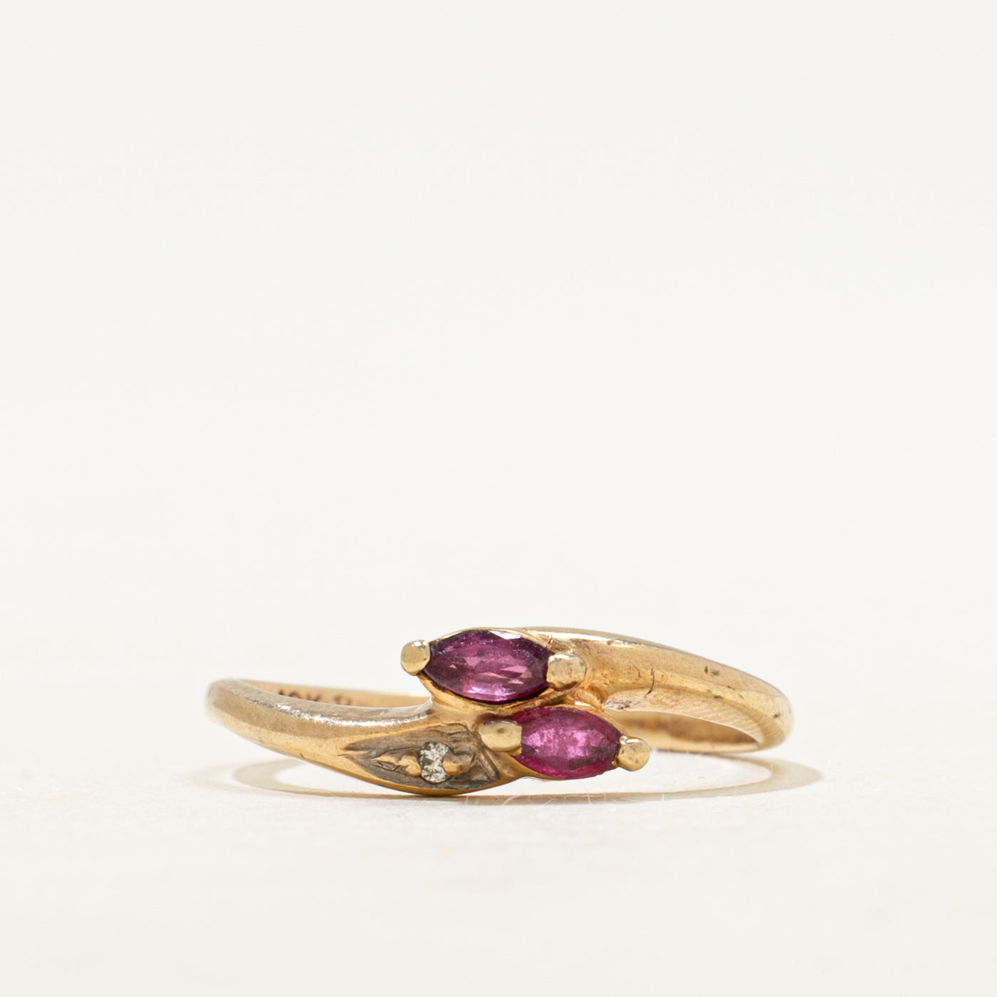 Two Stone Ruby & Diamond Petite Bypass Ring | SZ 4.5