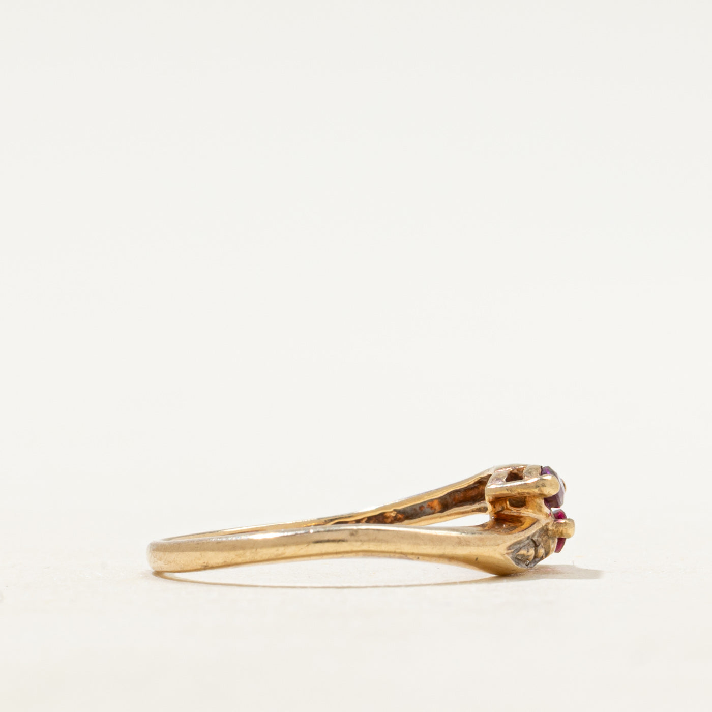 Two Stone Ruby & Diamond Petite Bypass Ring | SZ 4.5