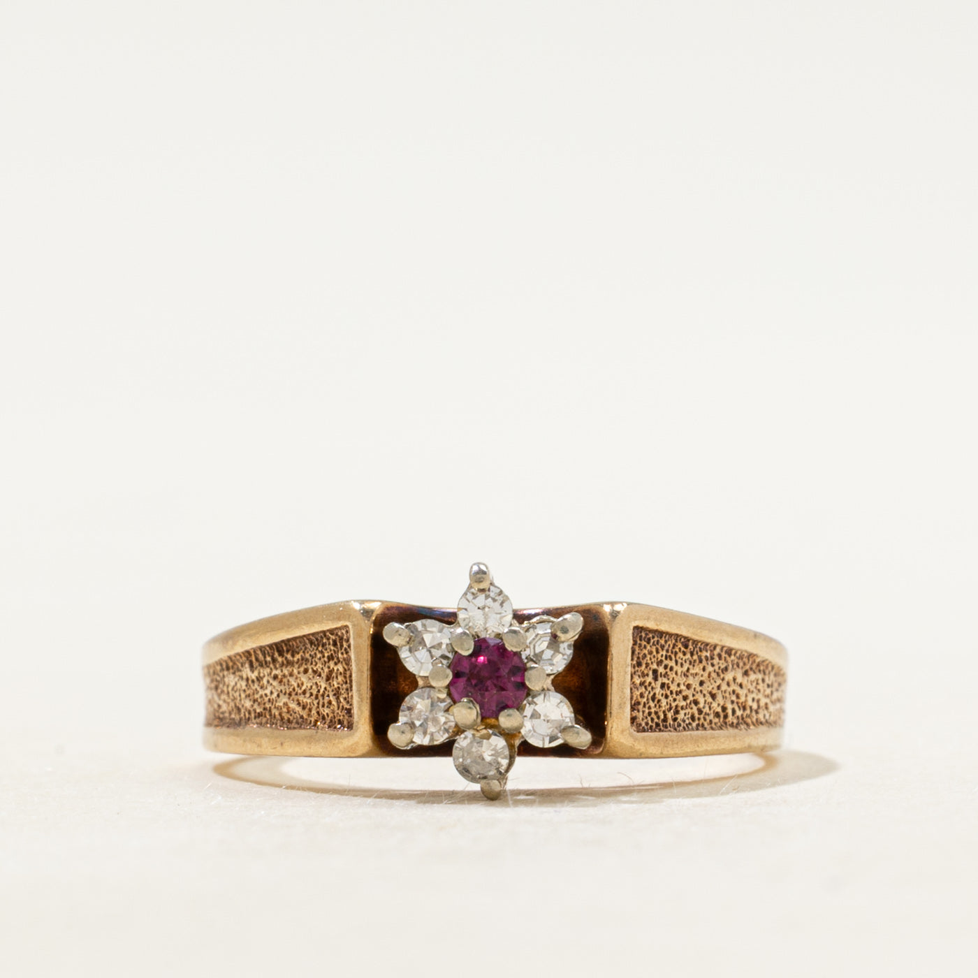 Ruby & Diamond Petal Textured Ring | SZ 6