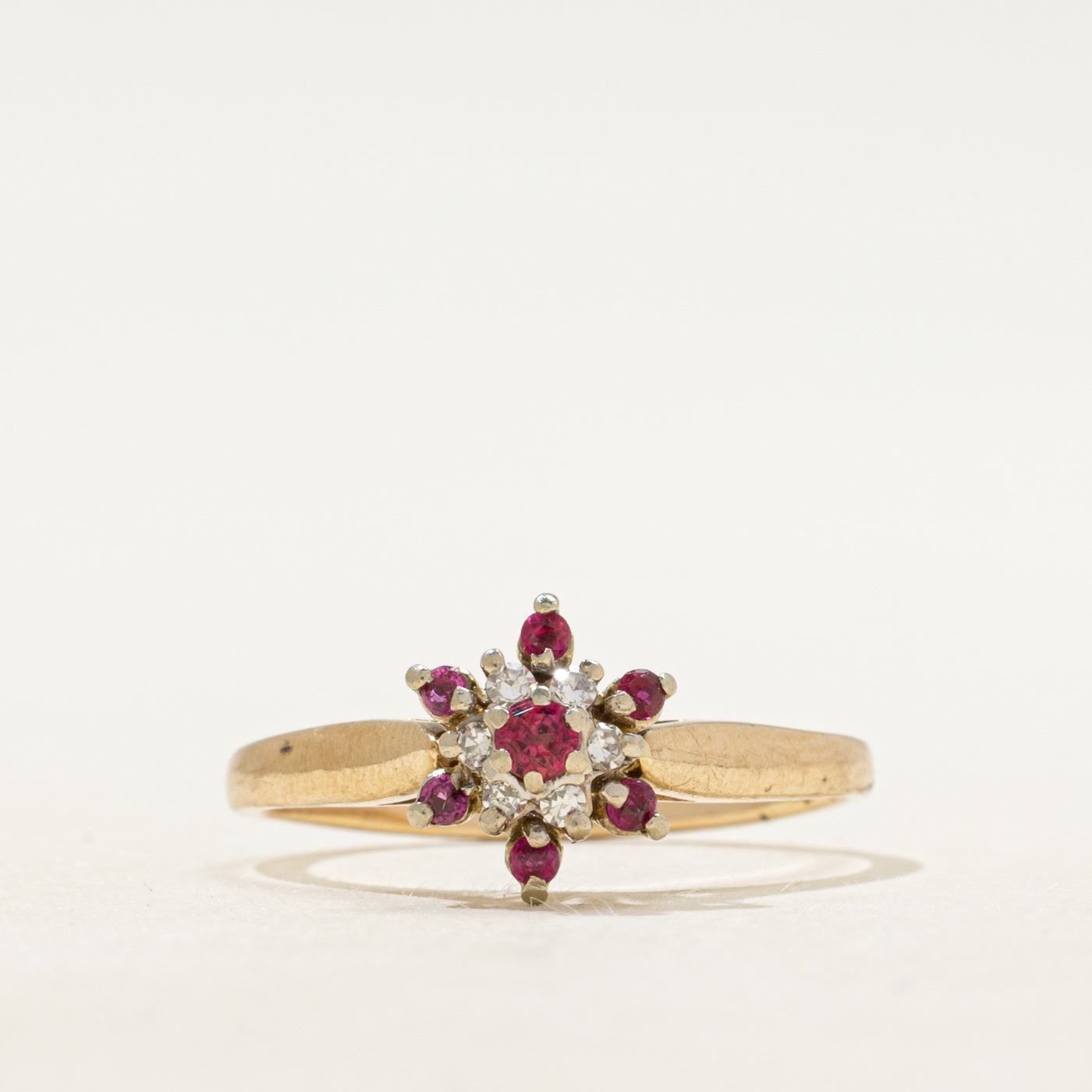 Synthetic Ruby & Natural Diamond Petal Cluster Ring | SZ 5.75