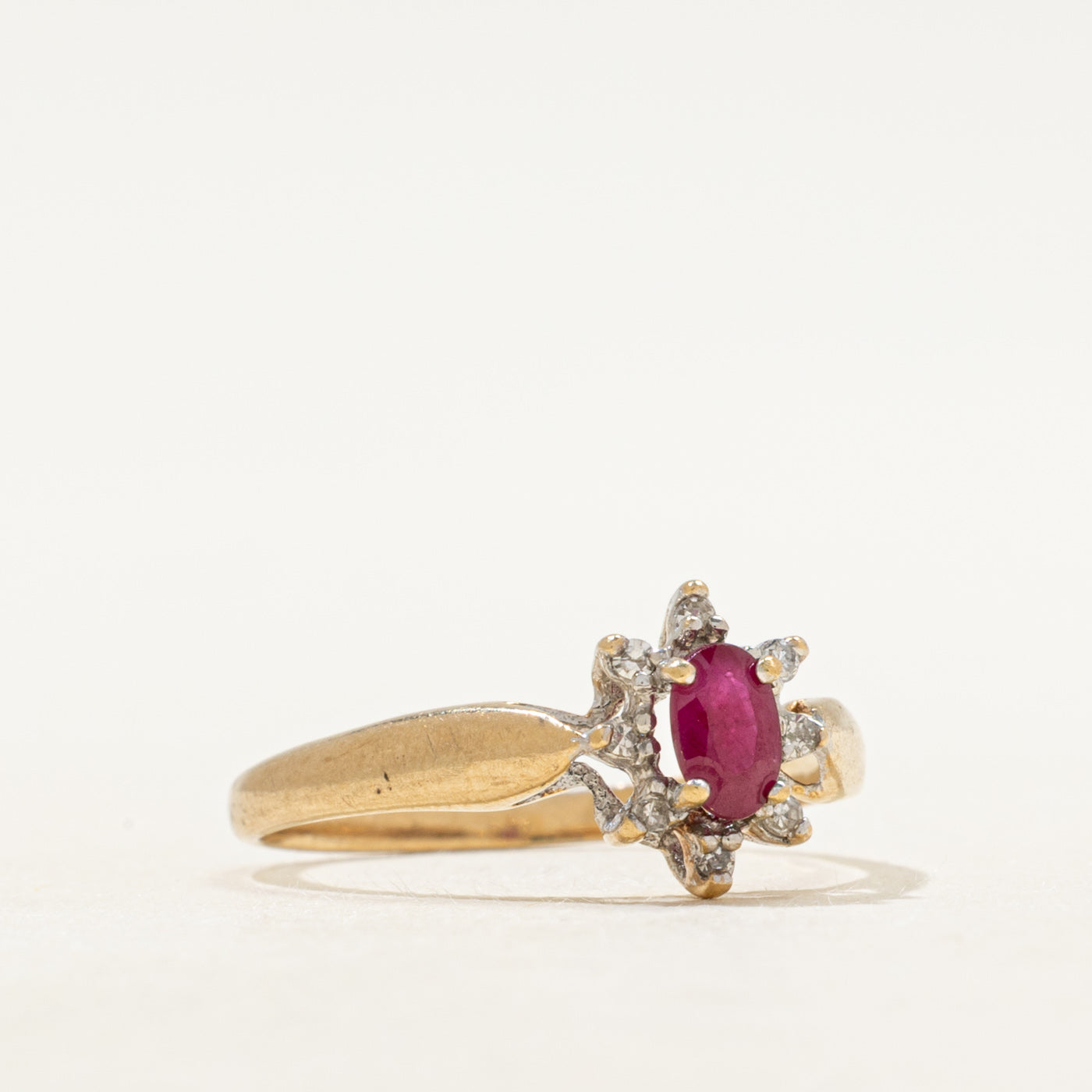 Oval Cut Ruby & Diamond Petal Ring | SZ 5.5