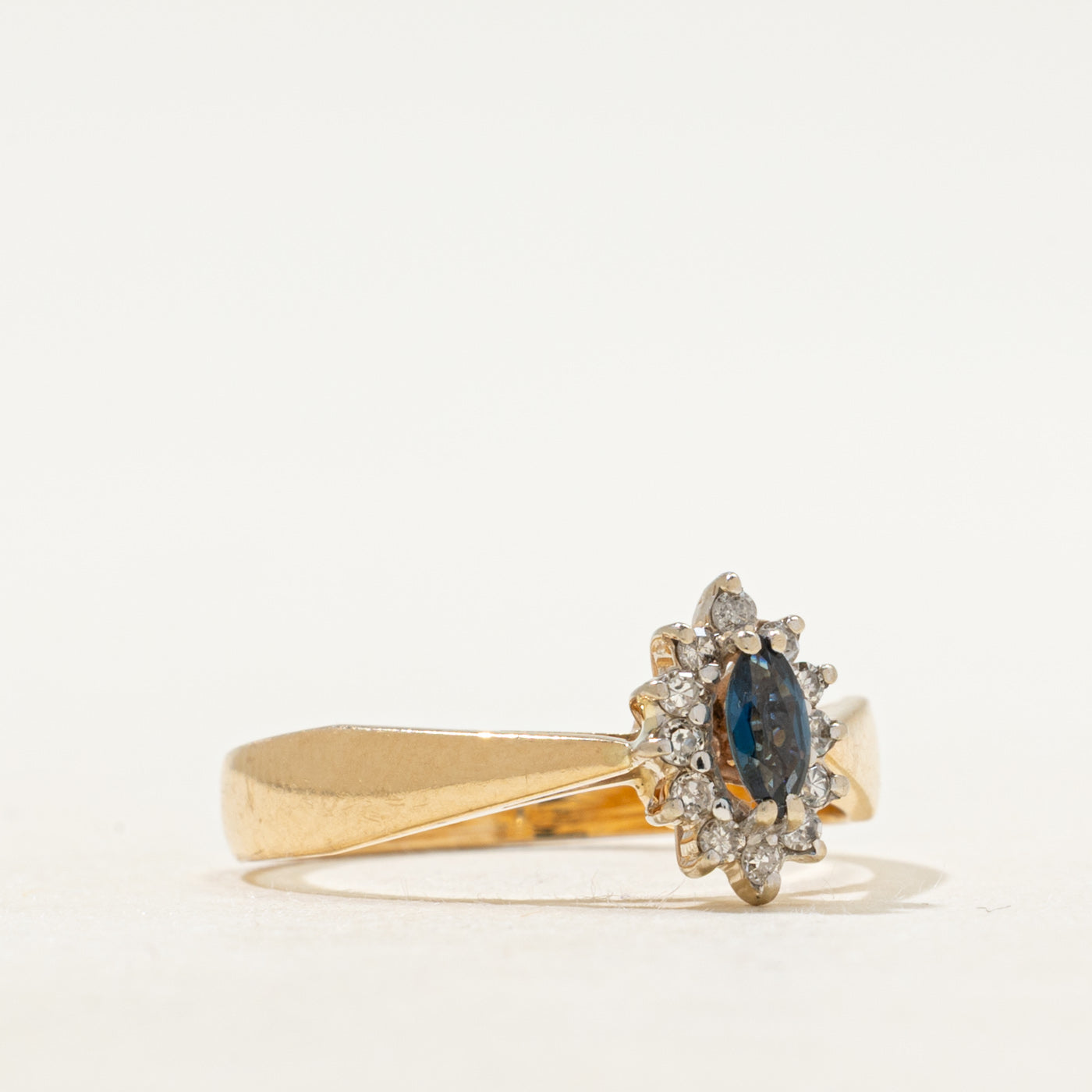 Marquise Cut Sapphire & Diamond Petal Halo Ring | SZ 6.25