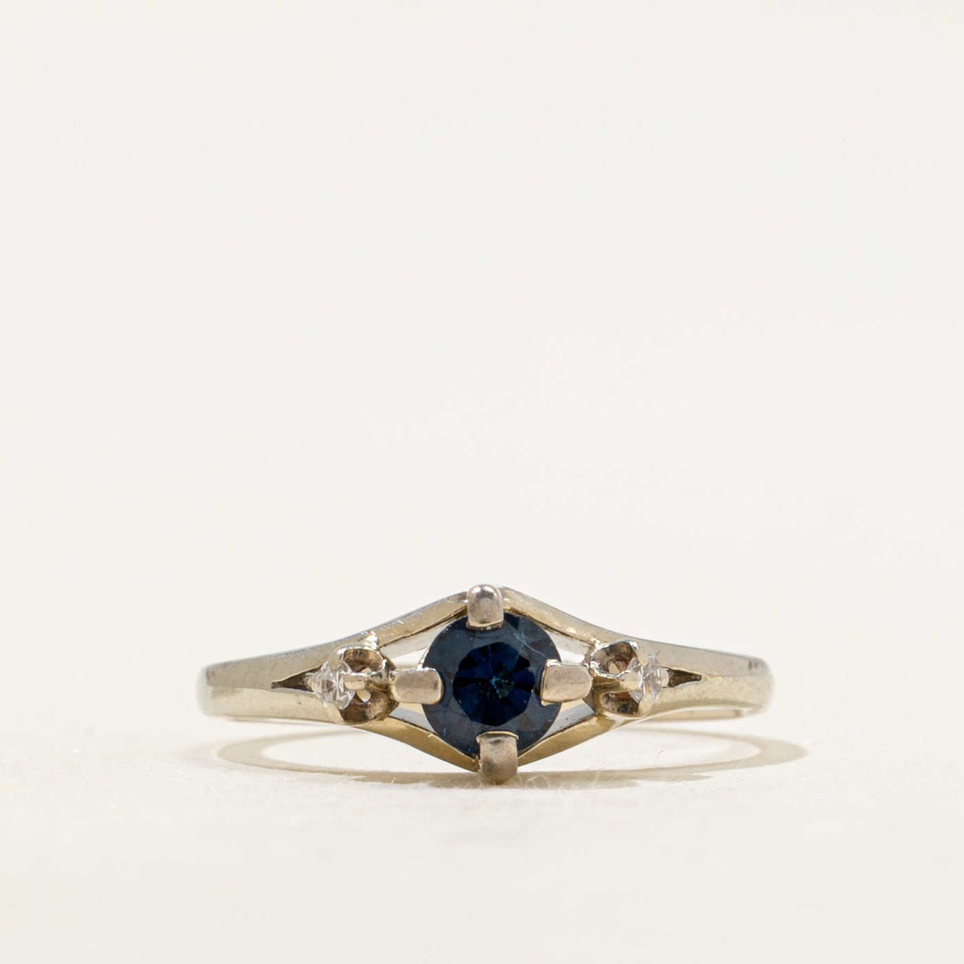 Synthetic Sapphire & Natural Diamond Accented Ring | SZ 5.5