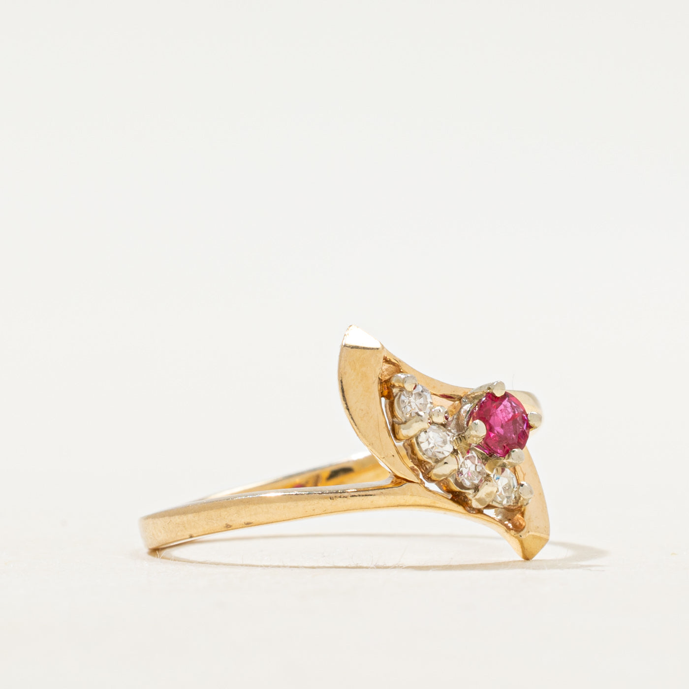 Synthetic Ruby & Natural Diamond Openwork Bypass Ring | SZ 7