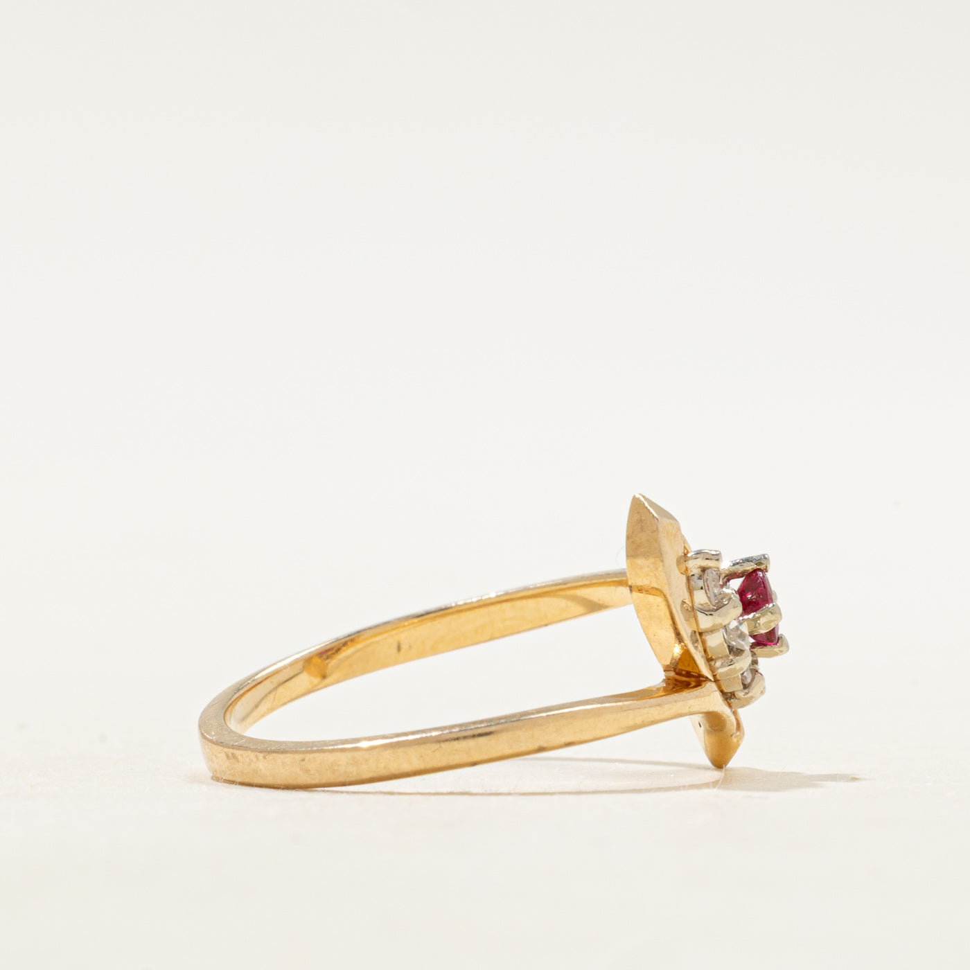 Synthetic Ruby & Natural Diamond Openwork Bypass Ring | SZ 7