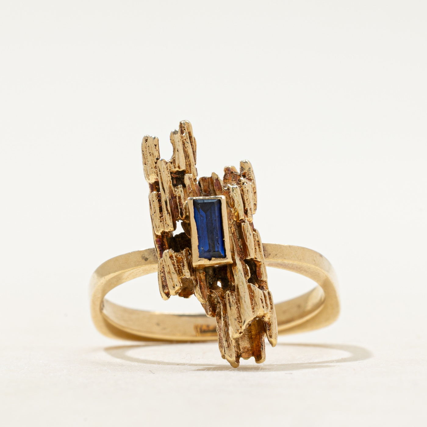 Bezel Set Synthetic Sapphire Textured Cocktail Ring | SZ 7.5