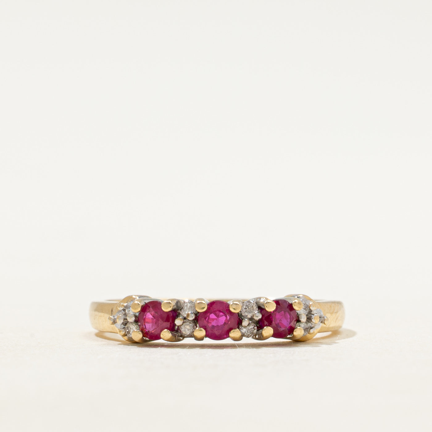 Three Stone Synthetic Ruby & Natural Diamond Ring | SZ 6.75