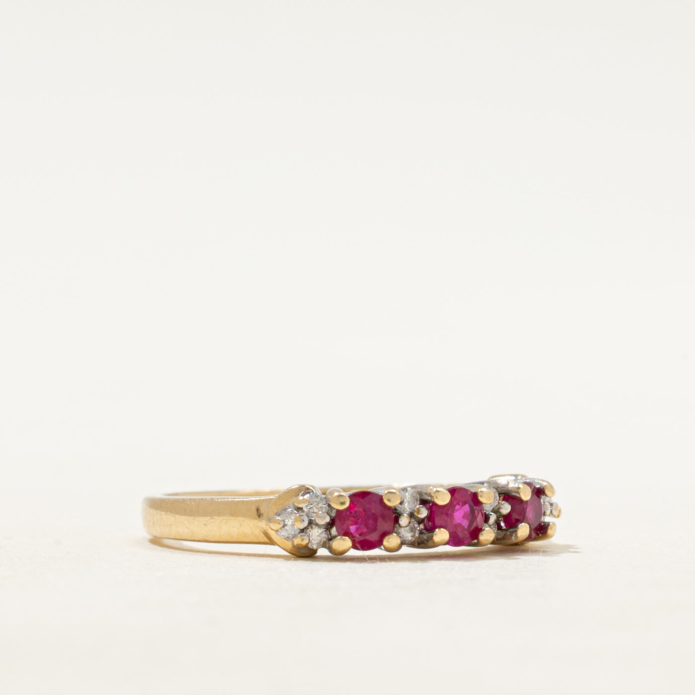 Three Stone Synthetic Ruby & Natural Diamond Ring | SZ 6.75