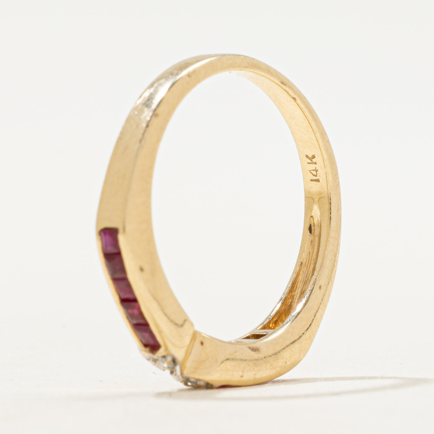 Channel Set Synthetic Ruby & Natural Diamond Contour Band | SZ 6.5