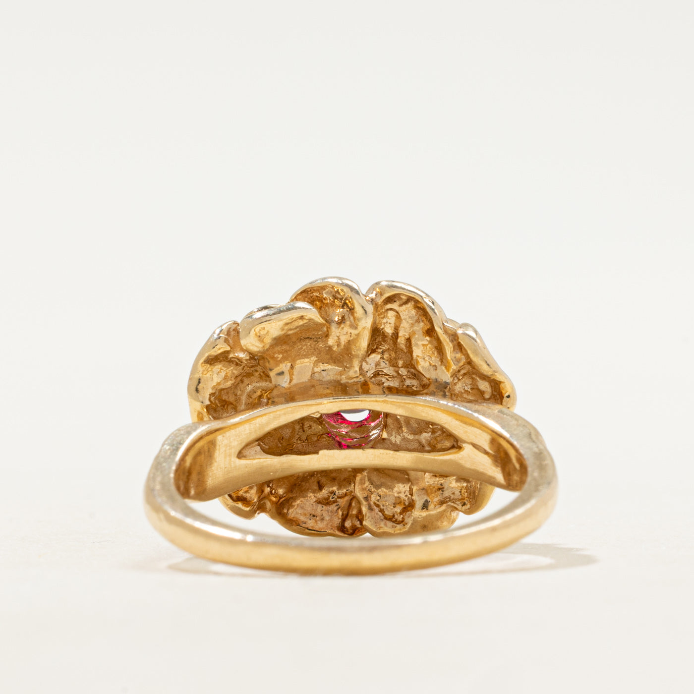 Synthetic Ruby Textured Flower Cocktail Ring | SZ 6.75
