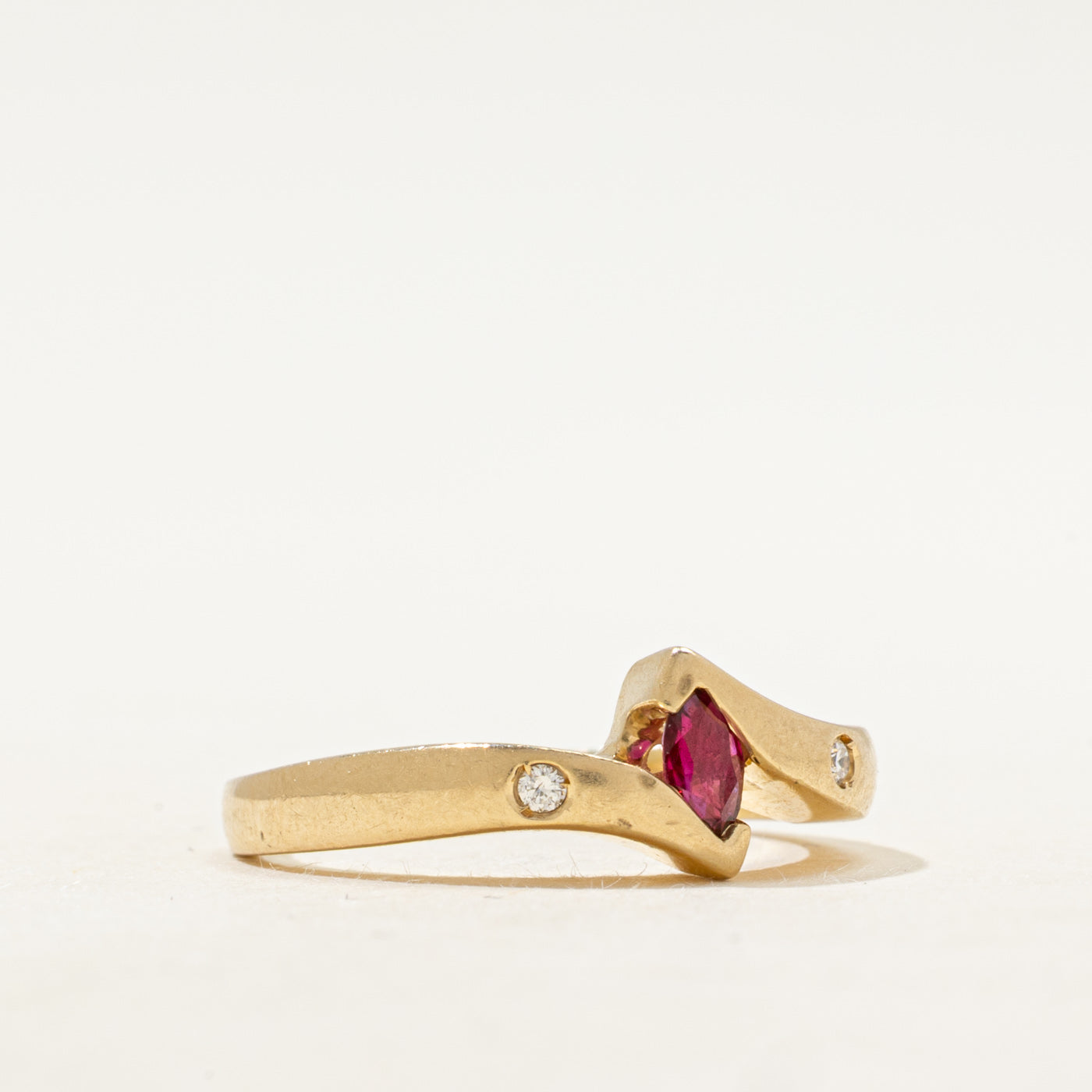Semi Bezel Synthetic Ruby & Diamond Bypass Ring | SZ 7