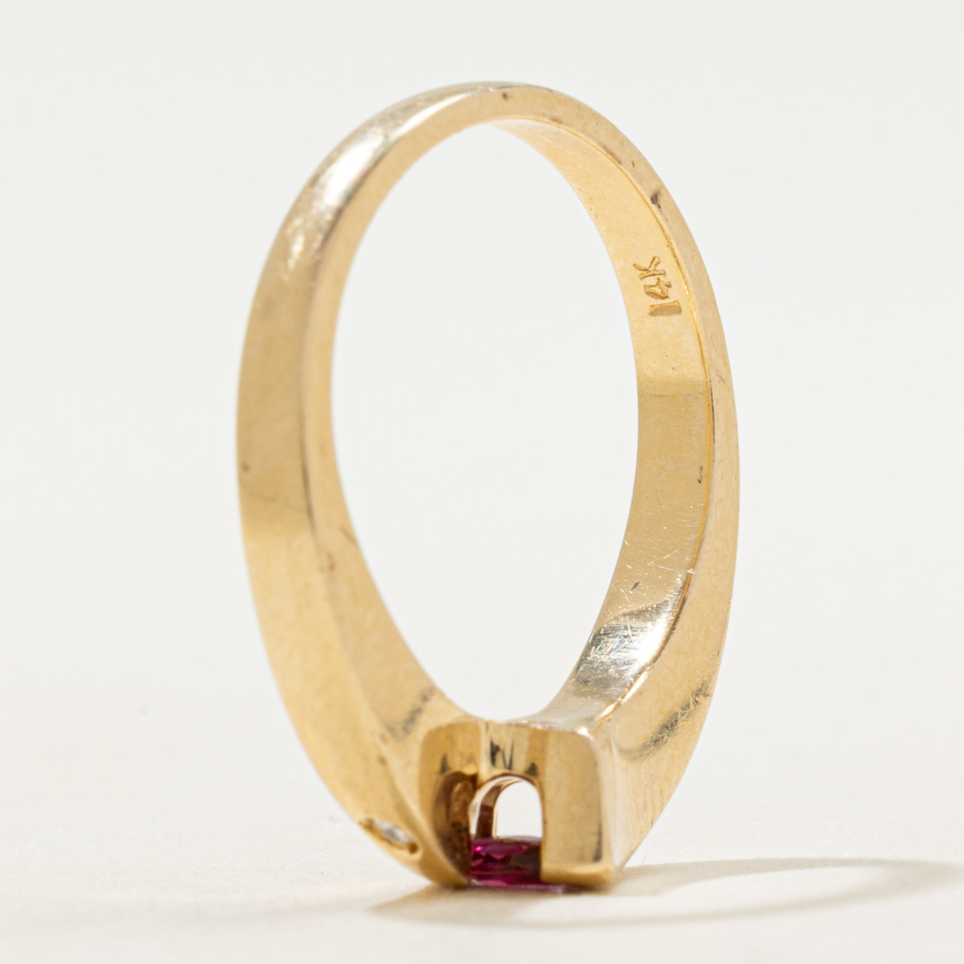 Semi Bezel Synthetic Ruby & Diamond Bypass Ring | SZ 7