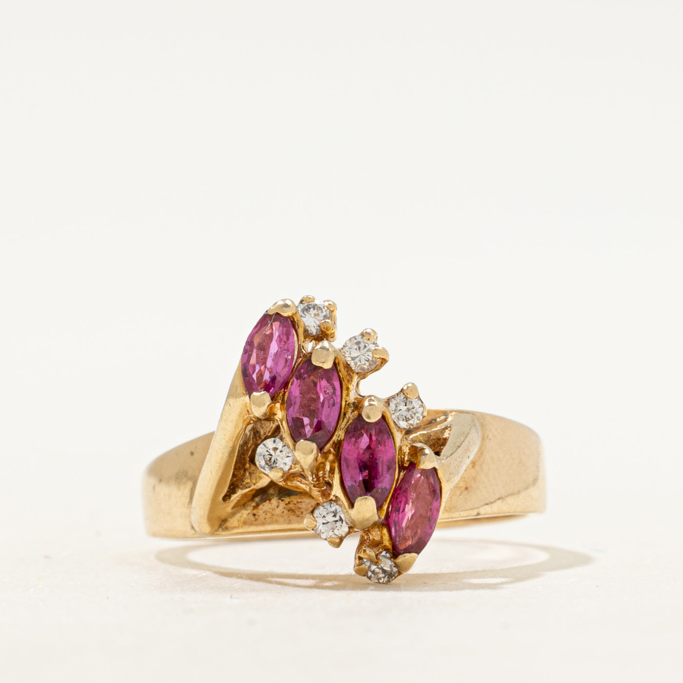 Marquise Cut Ruby & Diamond Waterfall Ring | SZ 7.25