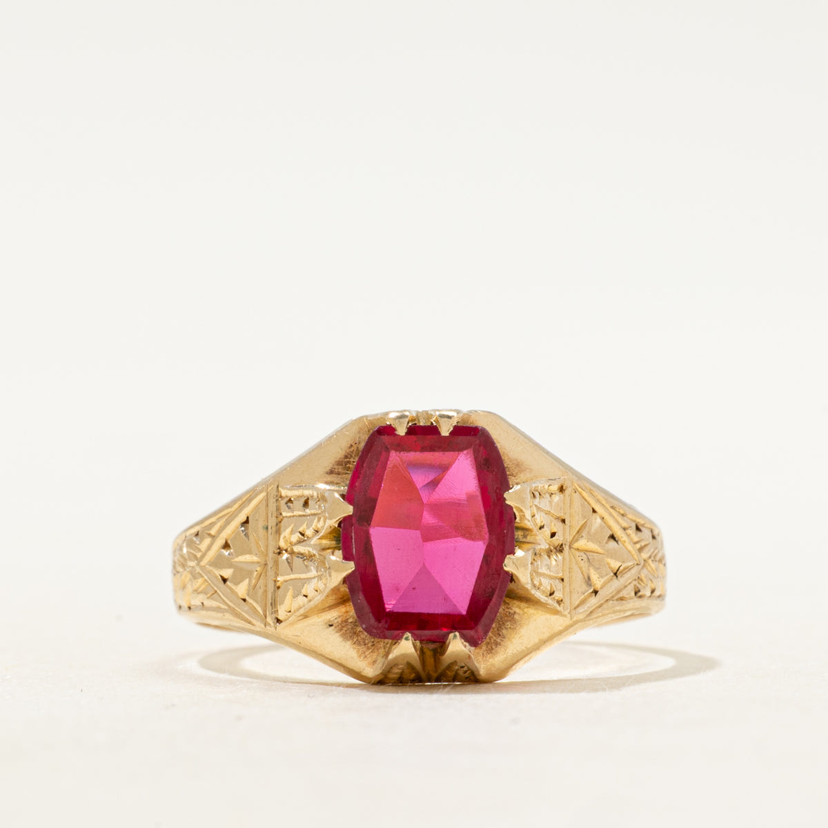 Synthetic Ruby Engraved Ring | SZ 9