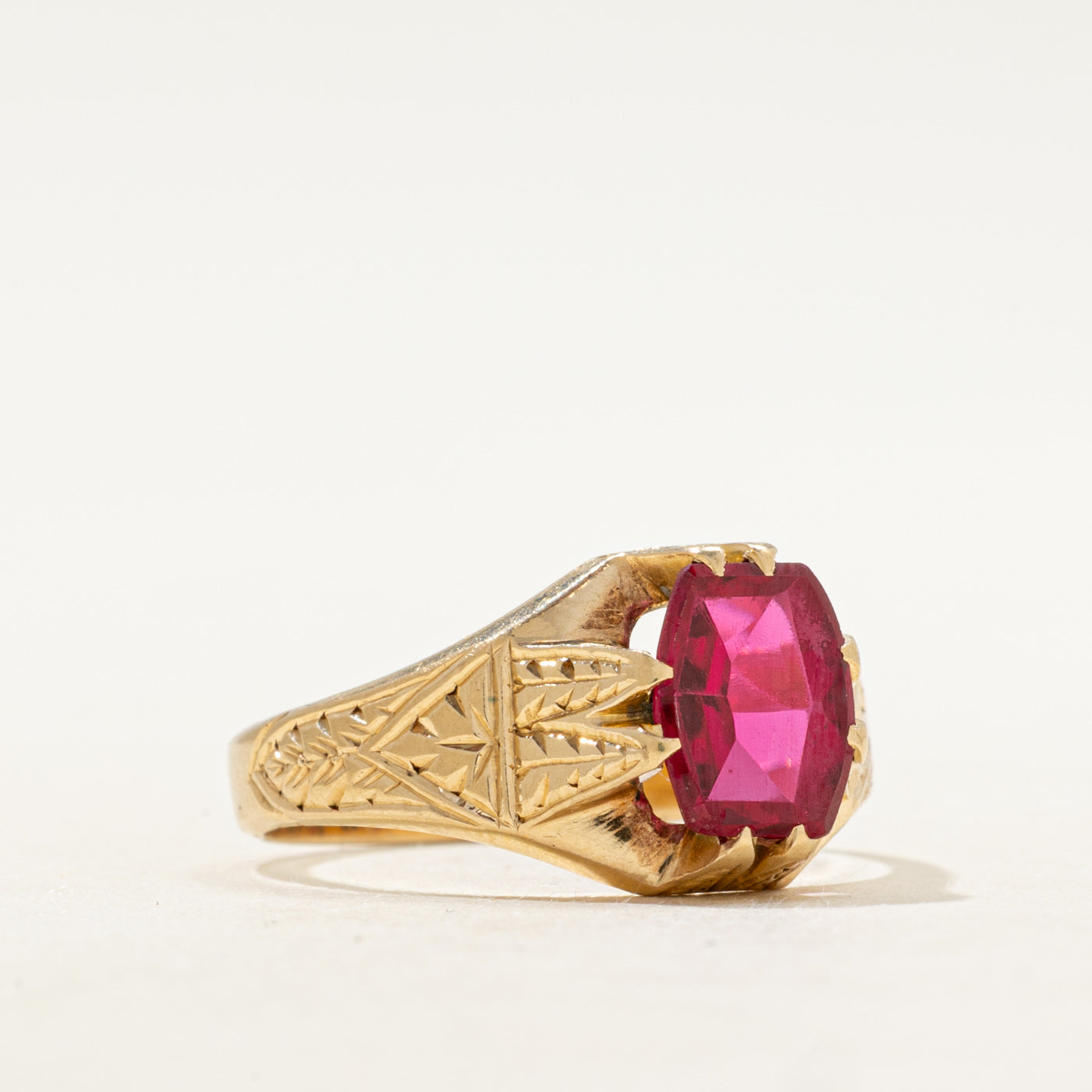 Synthetic Ruby Engraved Ring | SZ 9