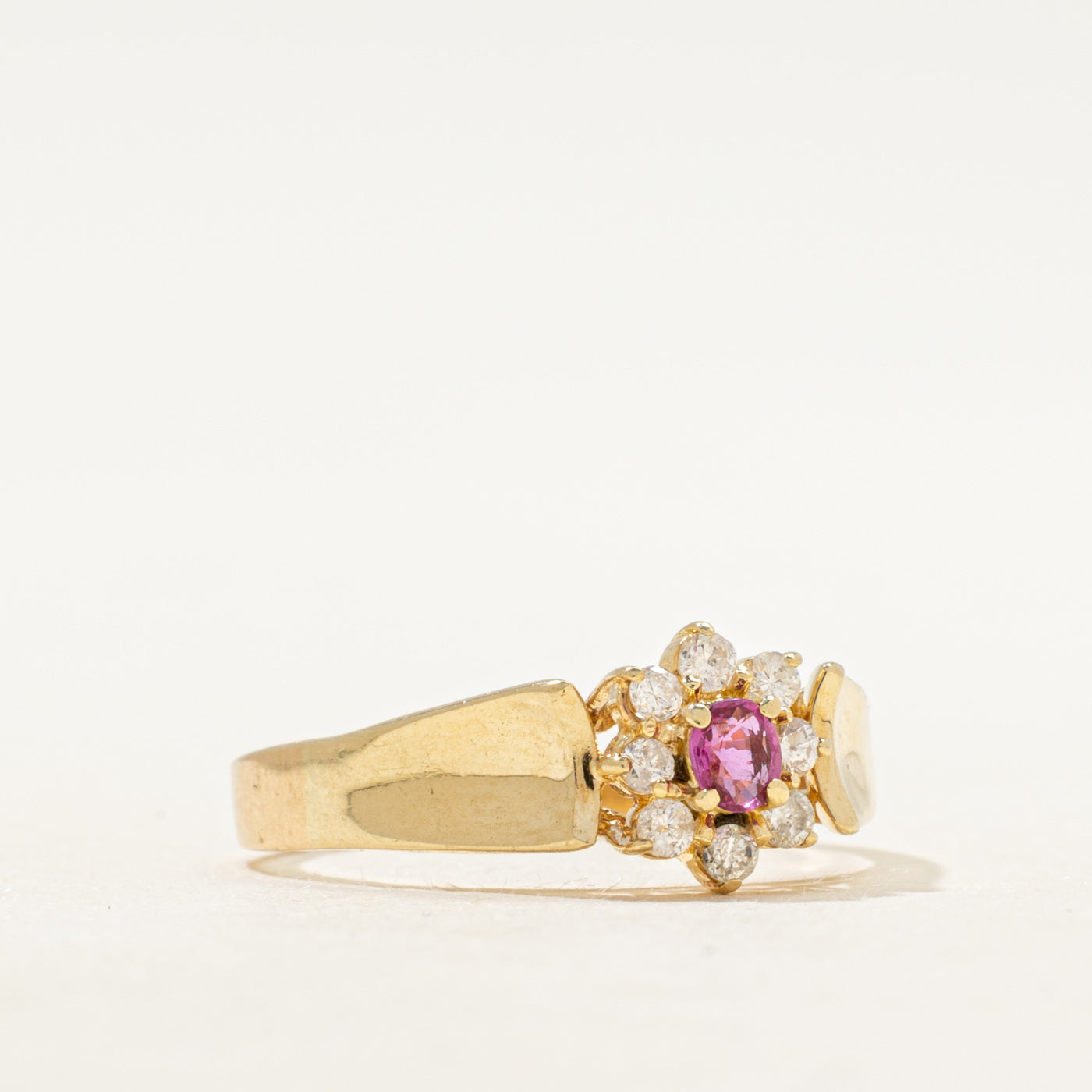 Ruby & Diamond Petal Halo Ring | SZ 7.5