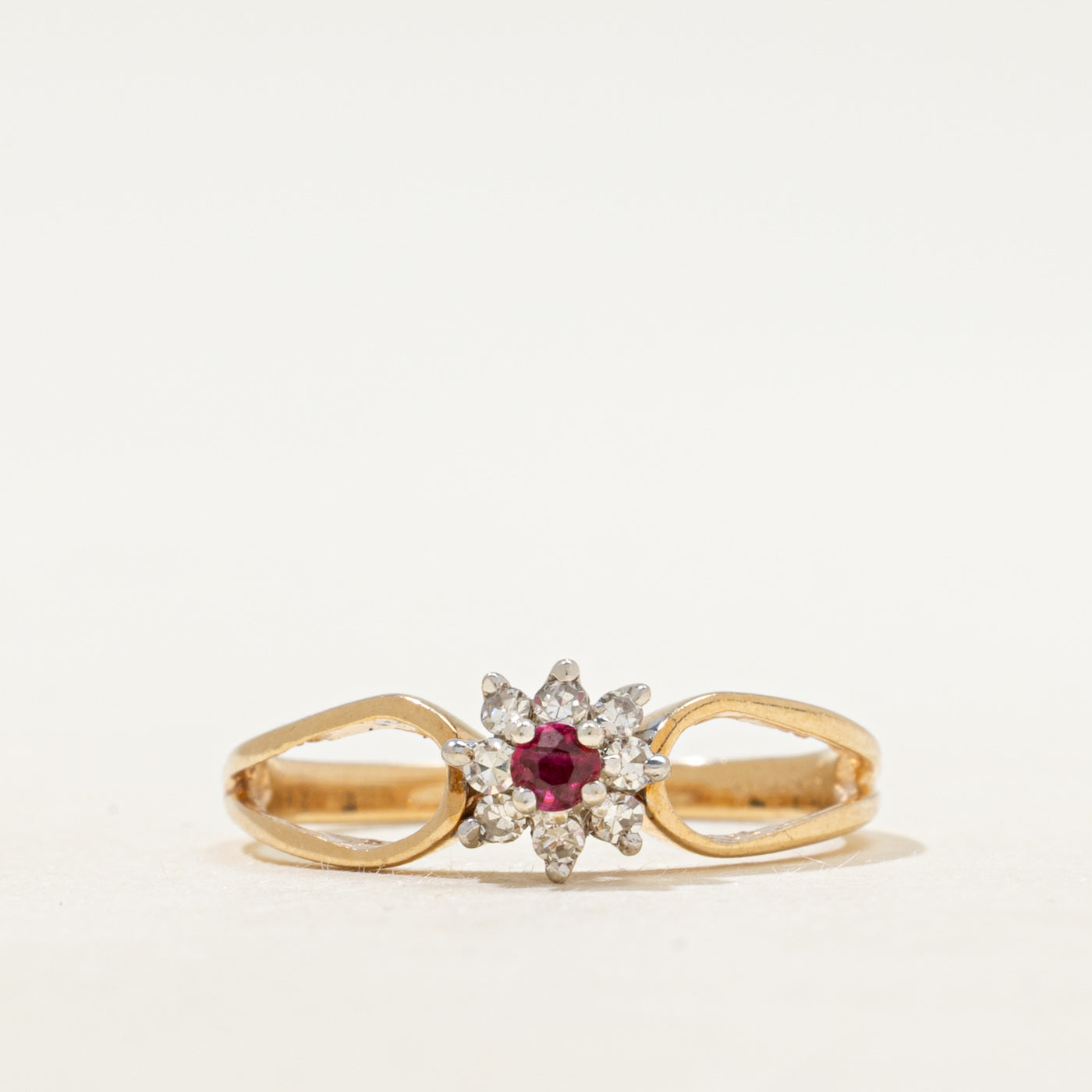 Ruby & Diamond Petal Open Shank Ring | SZ 6.75