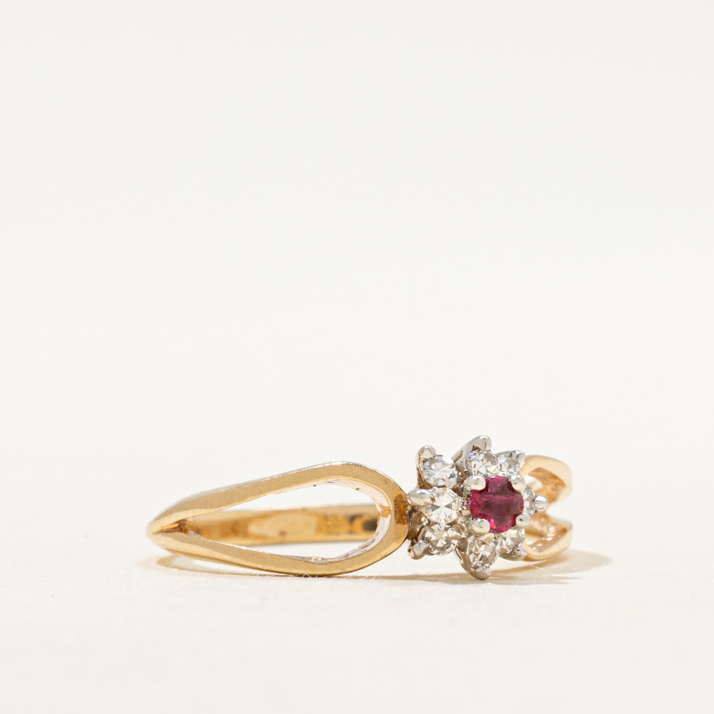 Ruby & Diamond Petal Open Shank Ring | SZ 6.75