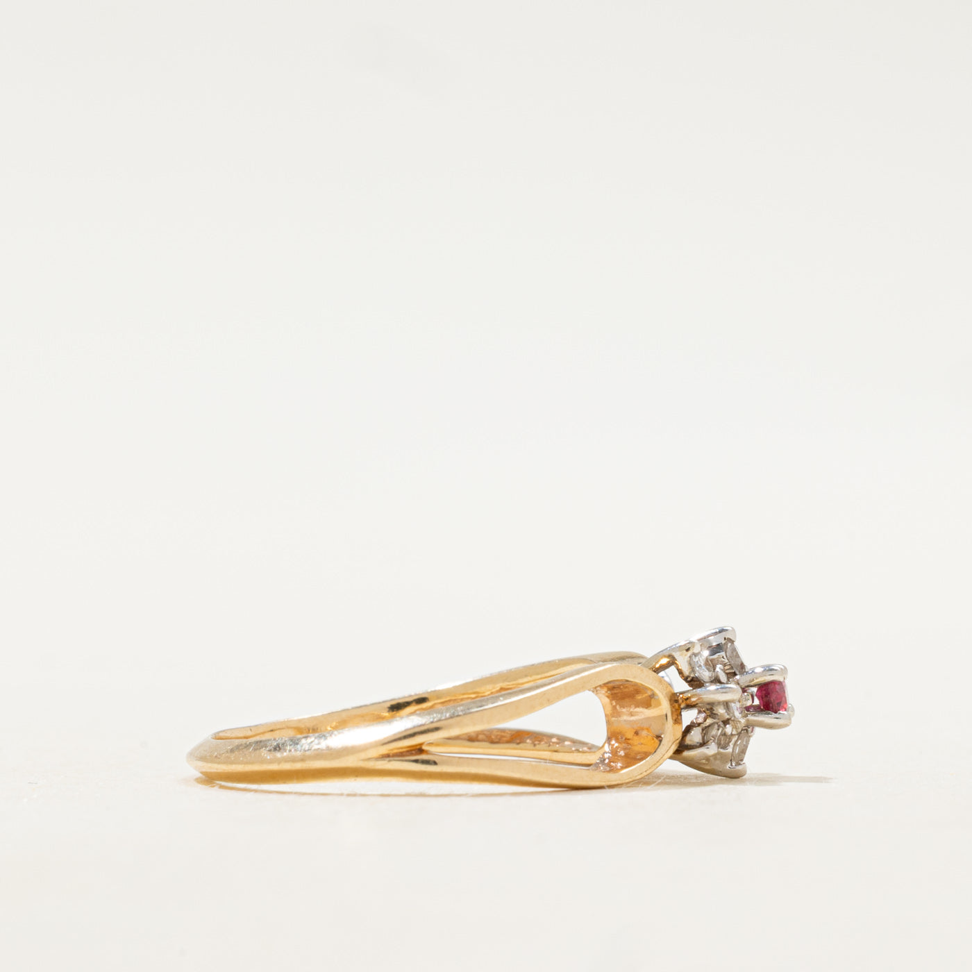 Ruby & Diamond Petal Open Shank Ring | SZ 6.75