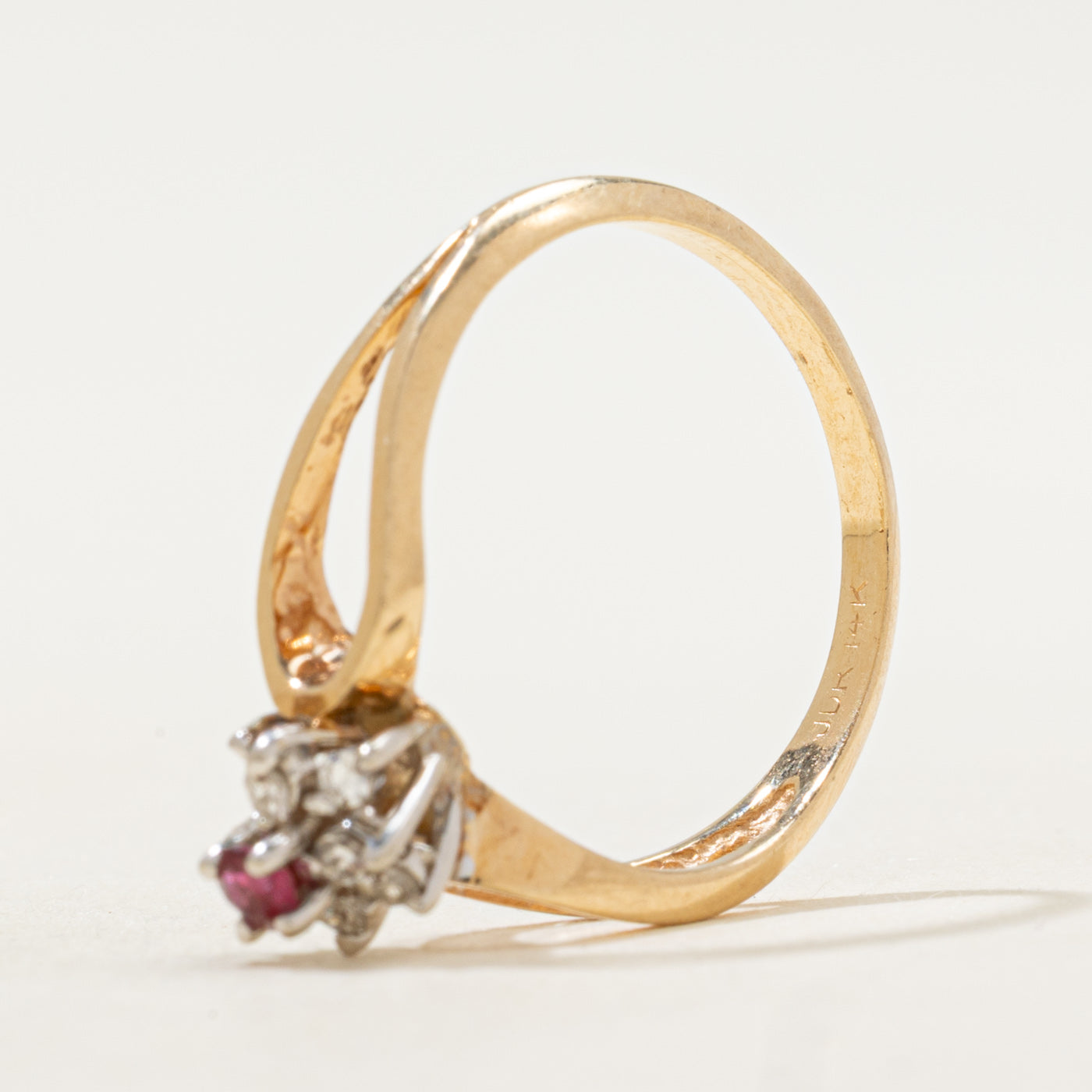 Ruby & Diamond Petal Open Shank Ring | SZ 6.75