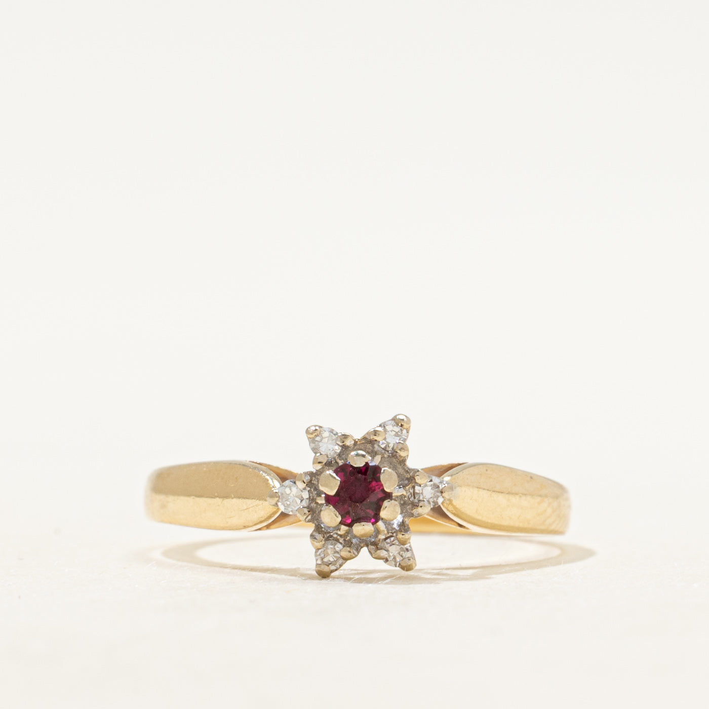 Ruby & Diamond Petal Halo Ring | SZ 6.25