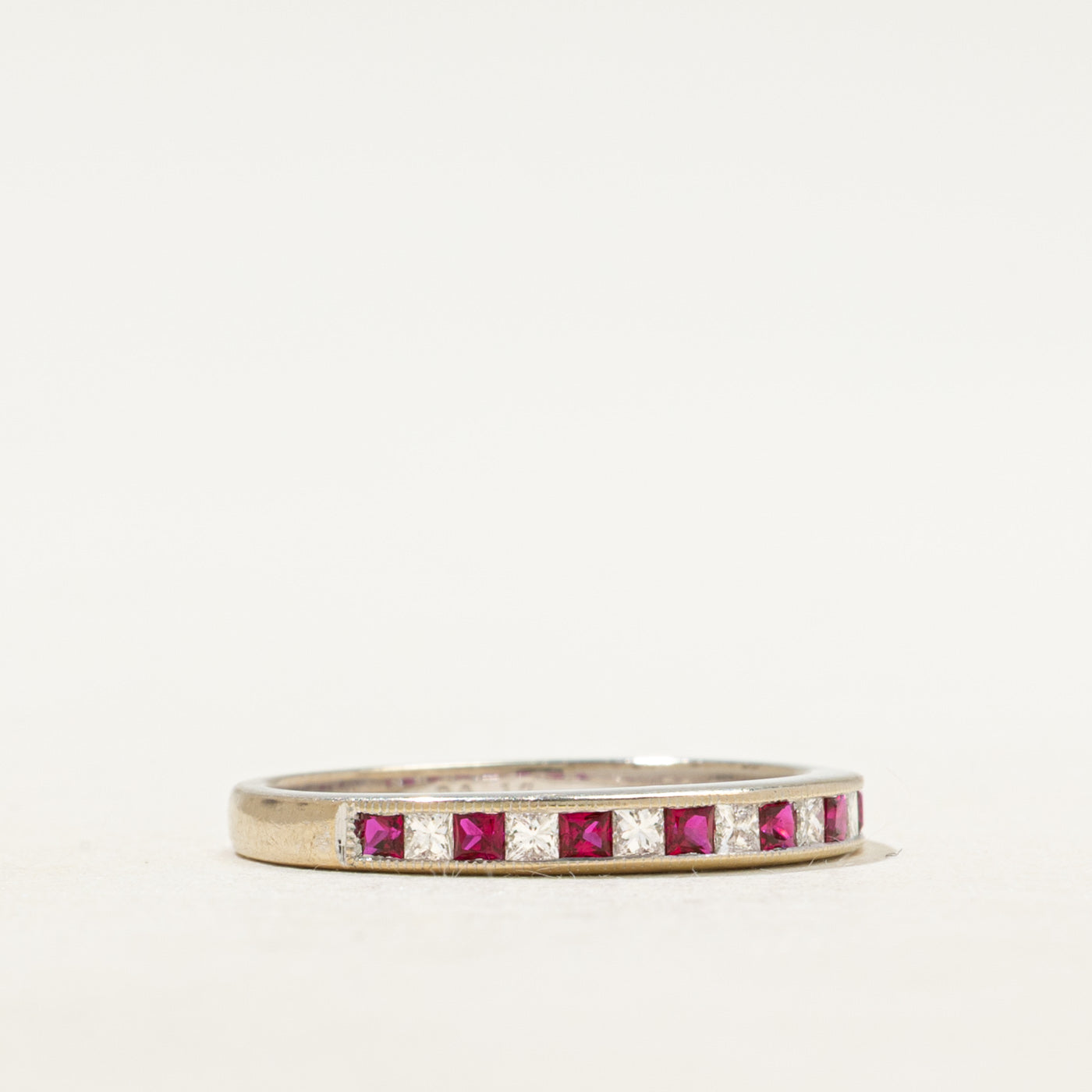 18k Semi Eternity Princess Cut Ruby & Diamond Band | 2.50mm | SZ 5.75