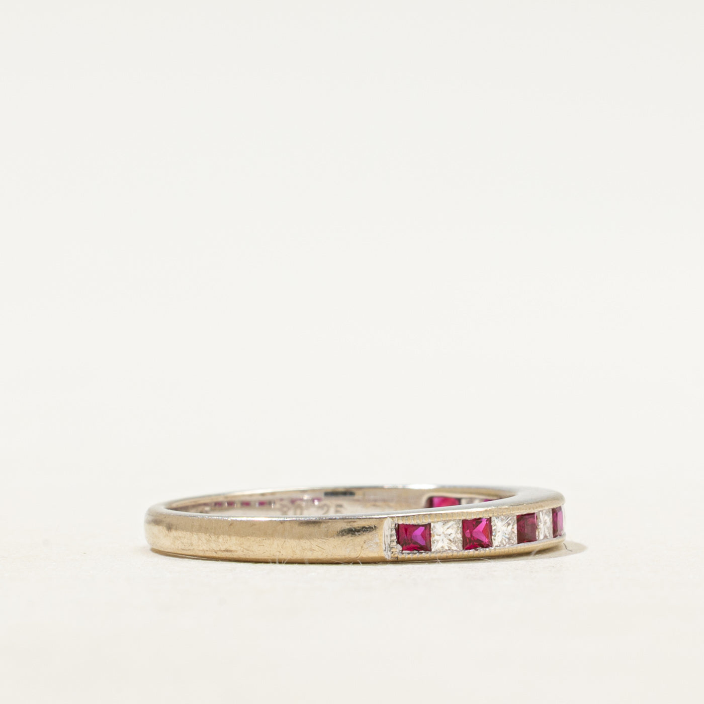 18k Semi Eternity Princess Cut Ruby & Diamond Band | 2.50mm | SZ 5.75