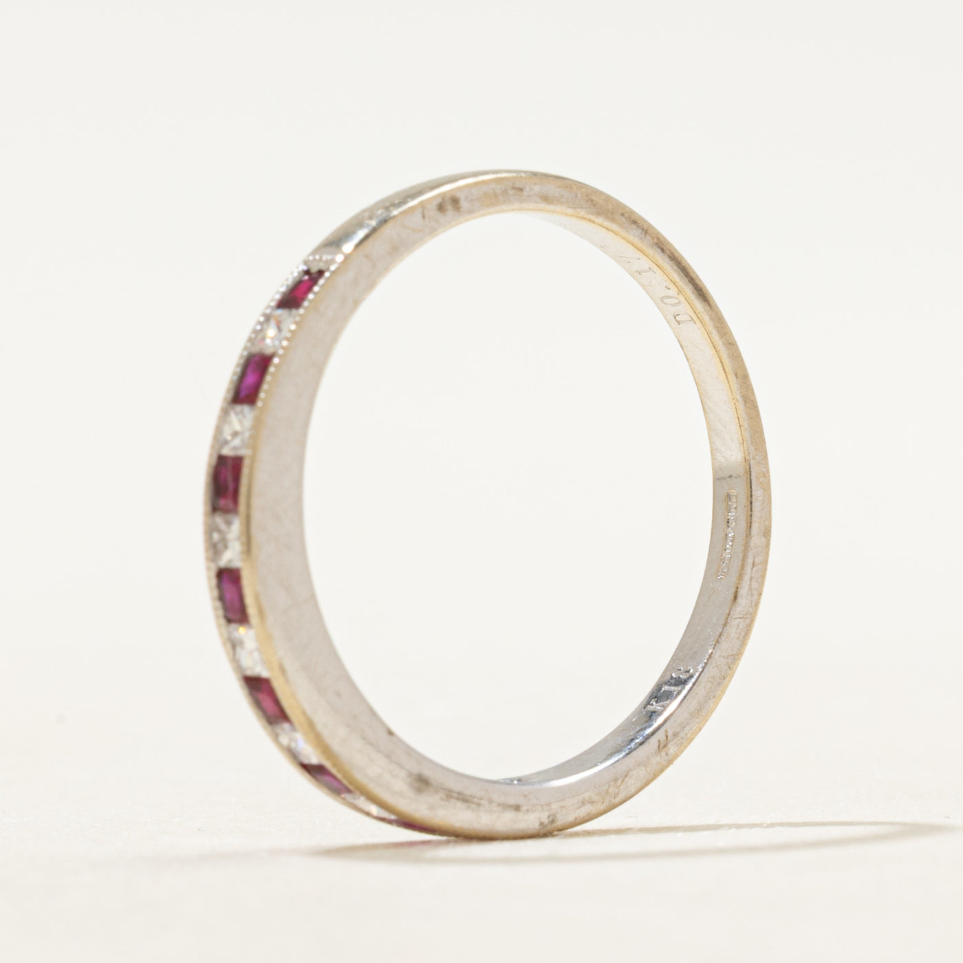 18k Semi Eternity Princess Cut Ruby & Diamond Band | 2.50mm | SZ 5.75