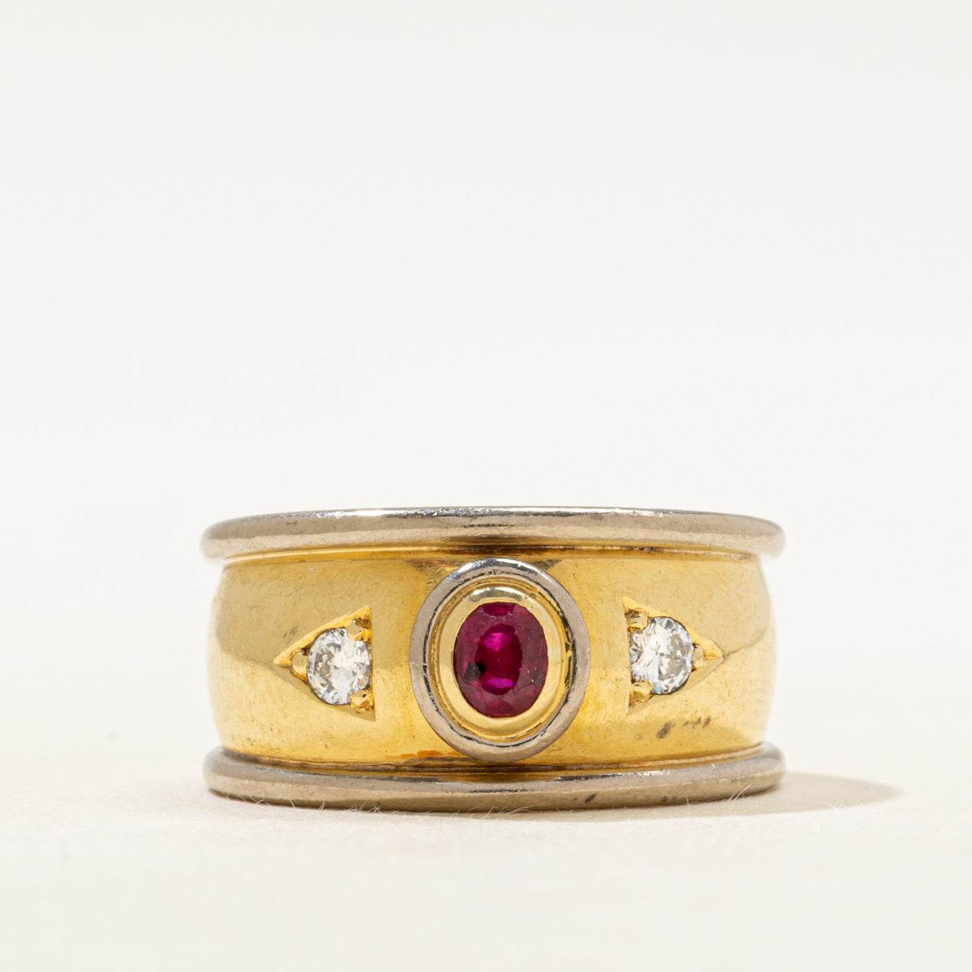 18k Bezel Set Ruby & Diamond Chunky Band | SZ 6.75