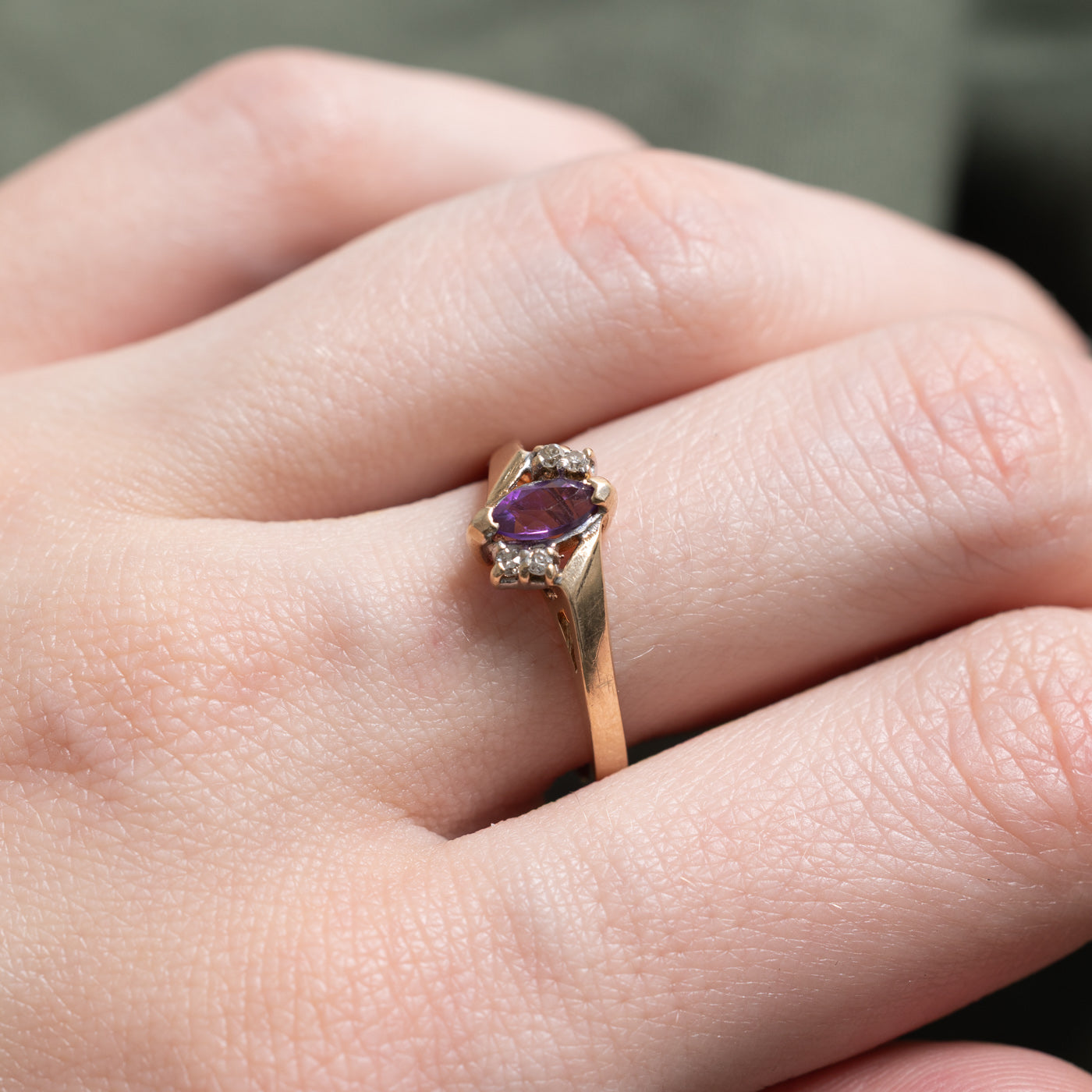 Marquise Cut Amethyst & Diamond Bypass Ring | 0.21ct, 0.04ctw | SZ 7.0 |