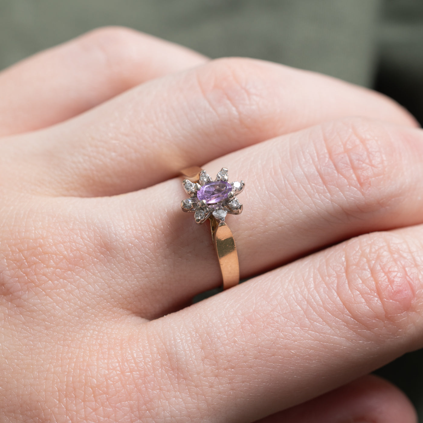 Amethyst & Diamond Petal Ring | 0.2ct, 0.04ctw | SZ 6.5 |