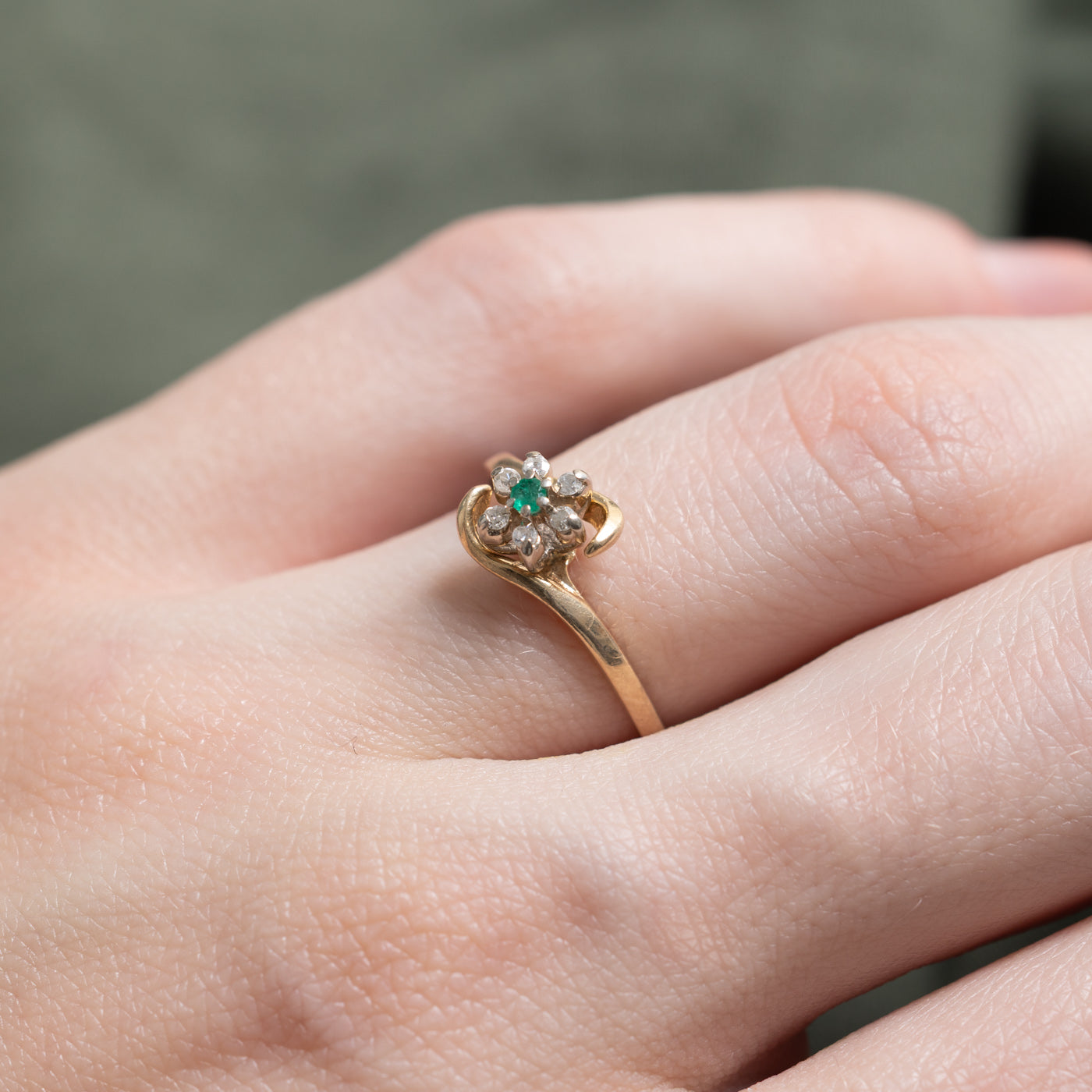 Emerald & Diamond Petal Bypass Ring | 0.015ct, 0.03ctw | SZ 5.5 |