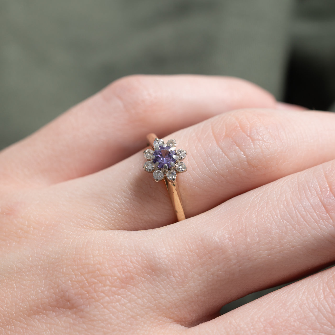 Synthetic Sapphire & Illusion Set Diamond Ring | 0.3ct, 0.12ctw | SZ 5.0 |