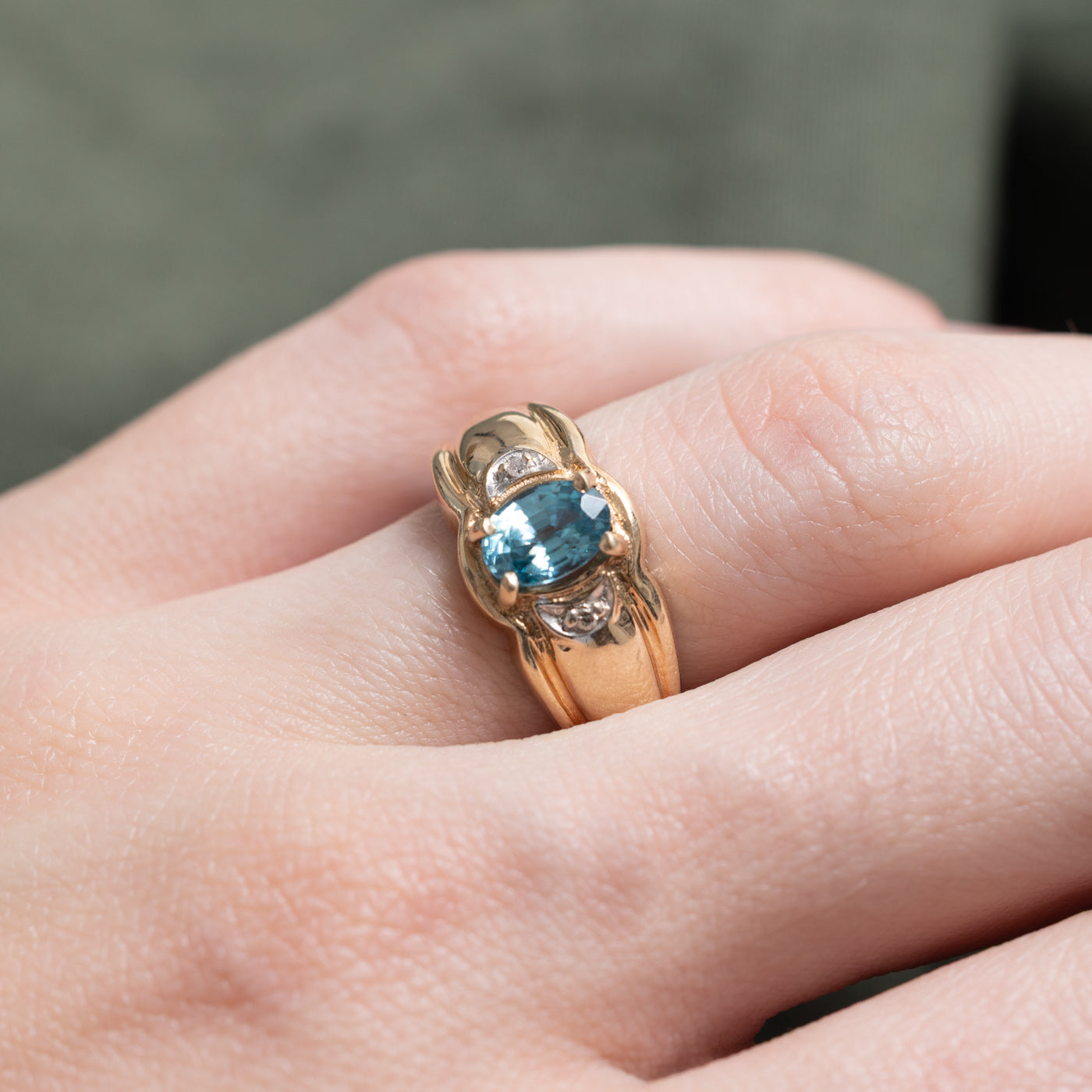 Oval Cut Blue Topaz & Diamond Ring | 0.75ct, 0.01ctw | SZ 5.0 |